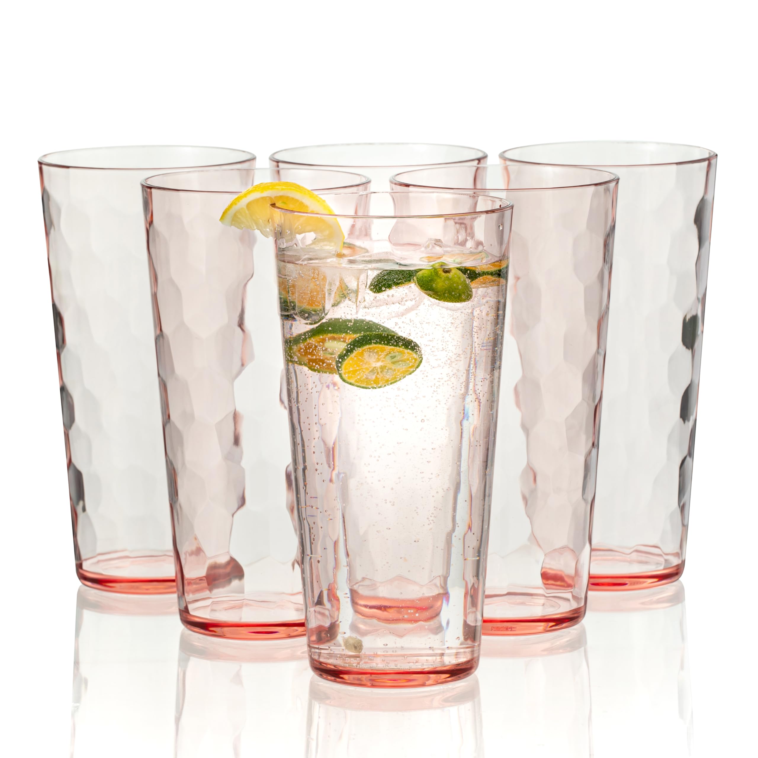 Vaso de plástico mixto de 26 onzas de acrílico de hiball, juego de 6 unidades, color rosa coral