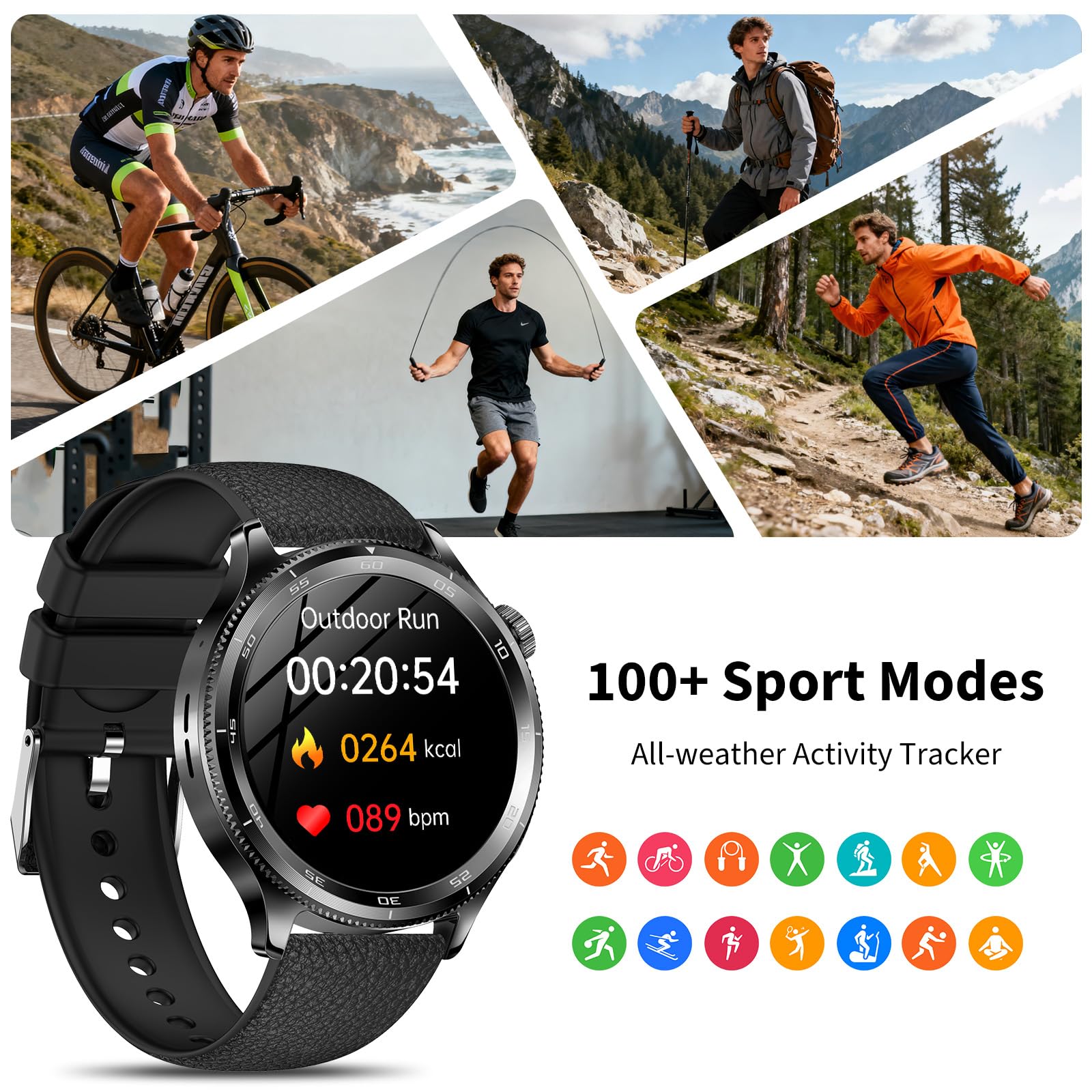 Marsyu 2026 - Smartwatch da uomo con ECG/HRV/IMC, schermo rotondo AMOLED da 1,43", con chiamate Bluetooth, cardiofrequenzimetro 24h, SpO2, SOS, IP68, 100+ modalità sportive, per Android/iOS