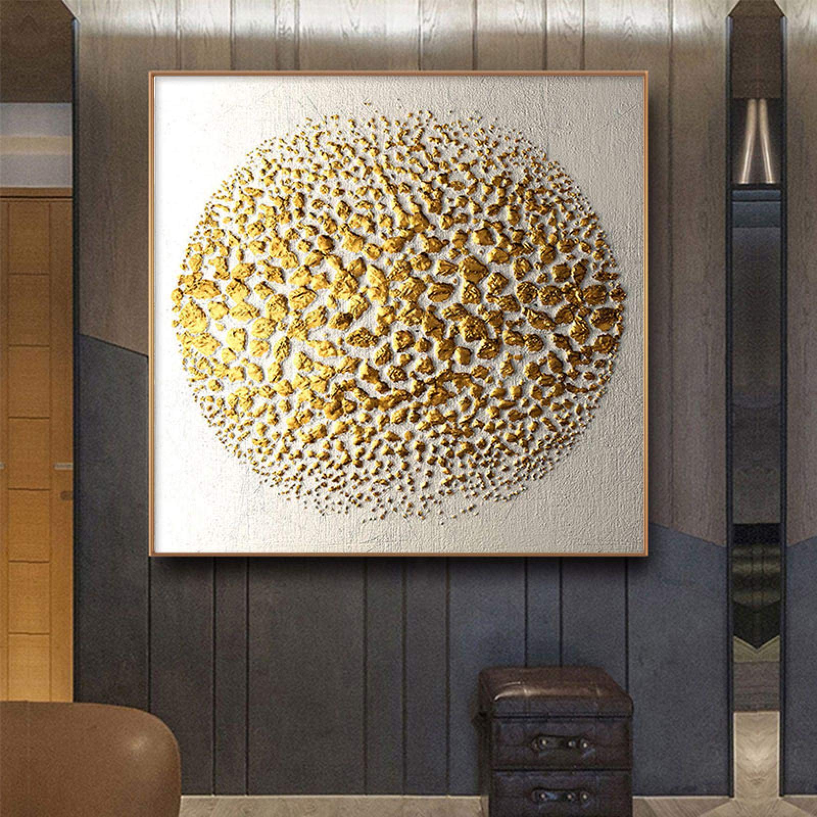 Amazon｜抽象的な黄金の丸い形アートキャンバス絵画現代写真壁アート