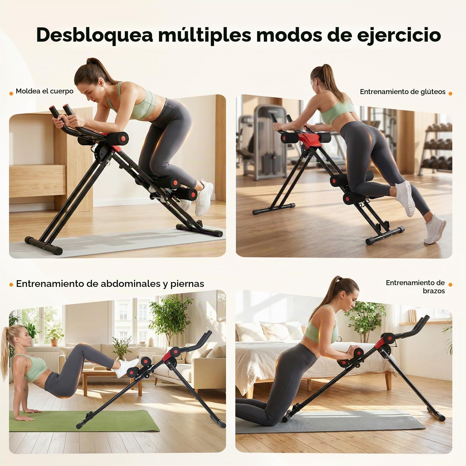 Máquina Abdominal Plegable para Casa, 5 Niveles de Resistencia Ajustables, Pantalla LED, Marco de Acero hasta 120kg, Entrenamiento Completo para Abdomen, Piernas, Brazos y Glúteos