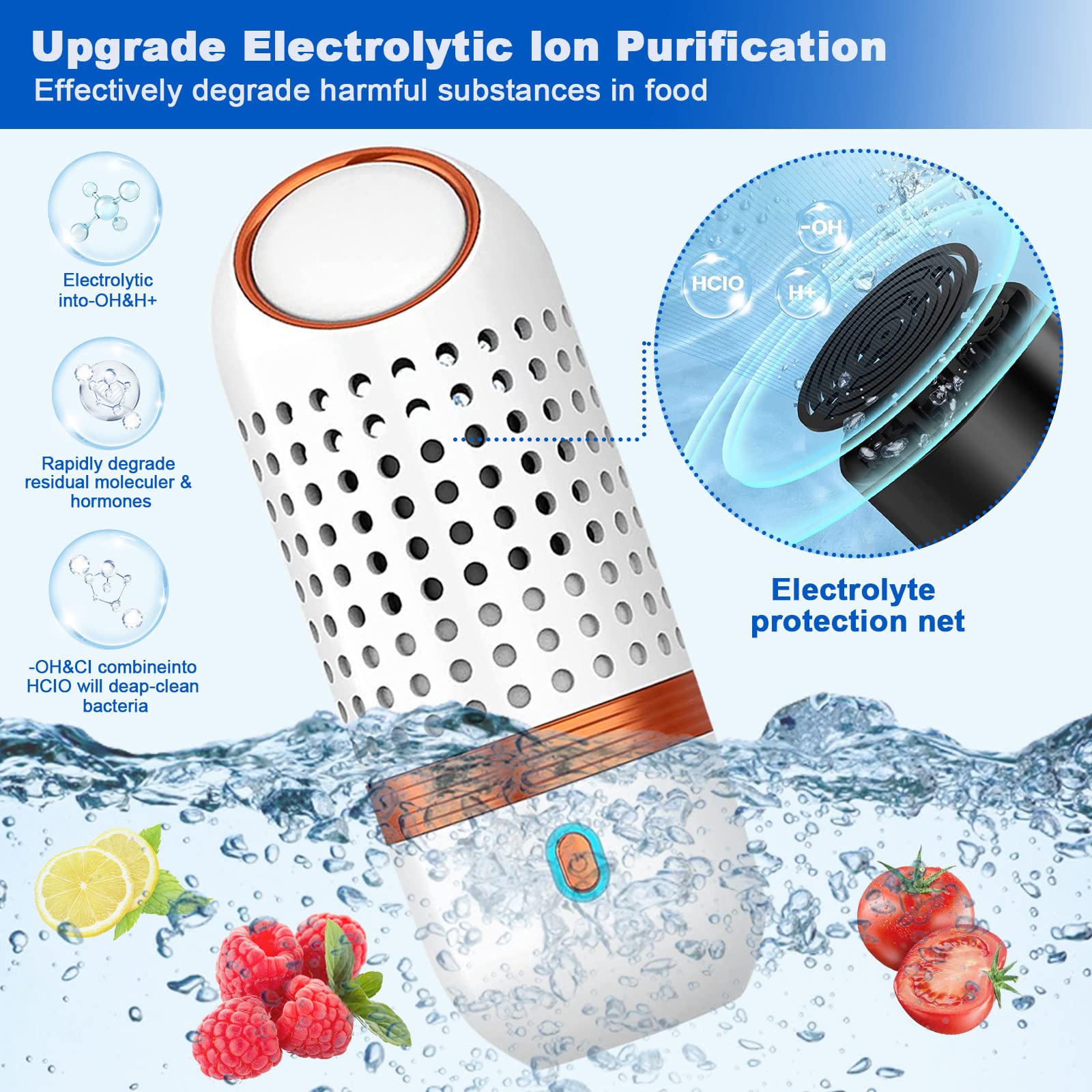 Limpiador de Frutas y Verduras, 4000 mAh Portátil Purificador de Alimentos Inalámbrico USB Charging Automático para el Hogar Mini Limpiador de Alimentos para la Limpieza de Frutas, Verduras (Blanco)