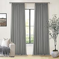 Vista 43 de Cortinas de lino 100% opacas de 90 pulgadas con pliegues de 2 paneles para sala de estar, con pestaña trasera plisada, cortinas oscuras