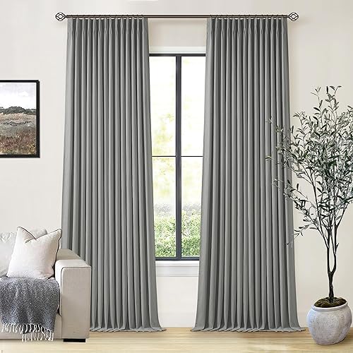 Miniatura 43 de Cortinas de lino 100% opacas de 90 pulgadas con pliegues de 2 paneles para sala de estar, con pestaña trasera plisada, cortinas oscuras con forma de