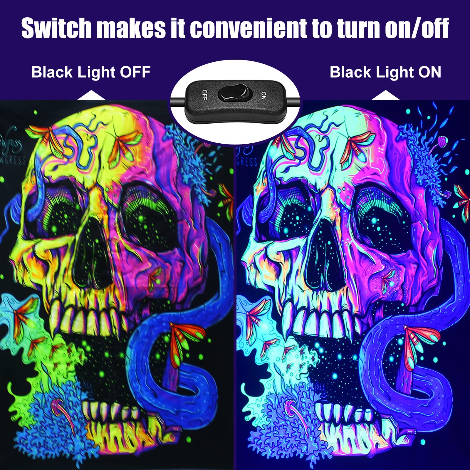 BOSITE 50W Blacklight LED, 2 stuks UV Blacklight Lamp, IP66 Waterproof UV Spotlight Outdoor met stekker en schakelaar, Blacklight met 96 LED's, UV Lichtbuis voor Party, Deco, Halloween BOSITE 50W Blacklight LED, 2 stuks UV Blacklight Lamp, IP66 Waterproof UV Spotlight Outdoor met stekker en schakelaar, Blacklight met 96 LED's, UV Lichtbuis voor Party, Deco, Halloween