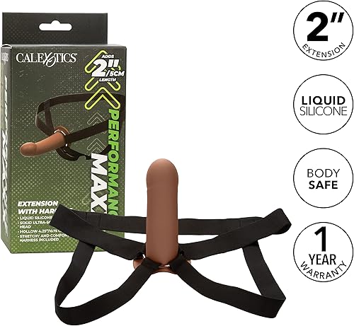 Miniatura 3 de CalExotics Performance Maxx Extensión con correa de arnés en la manga del pene - Marrón - SE-1633-45-3
