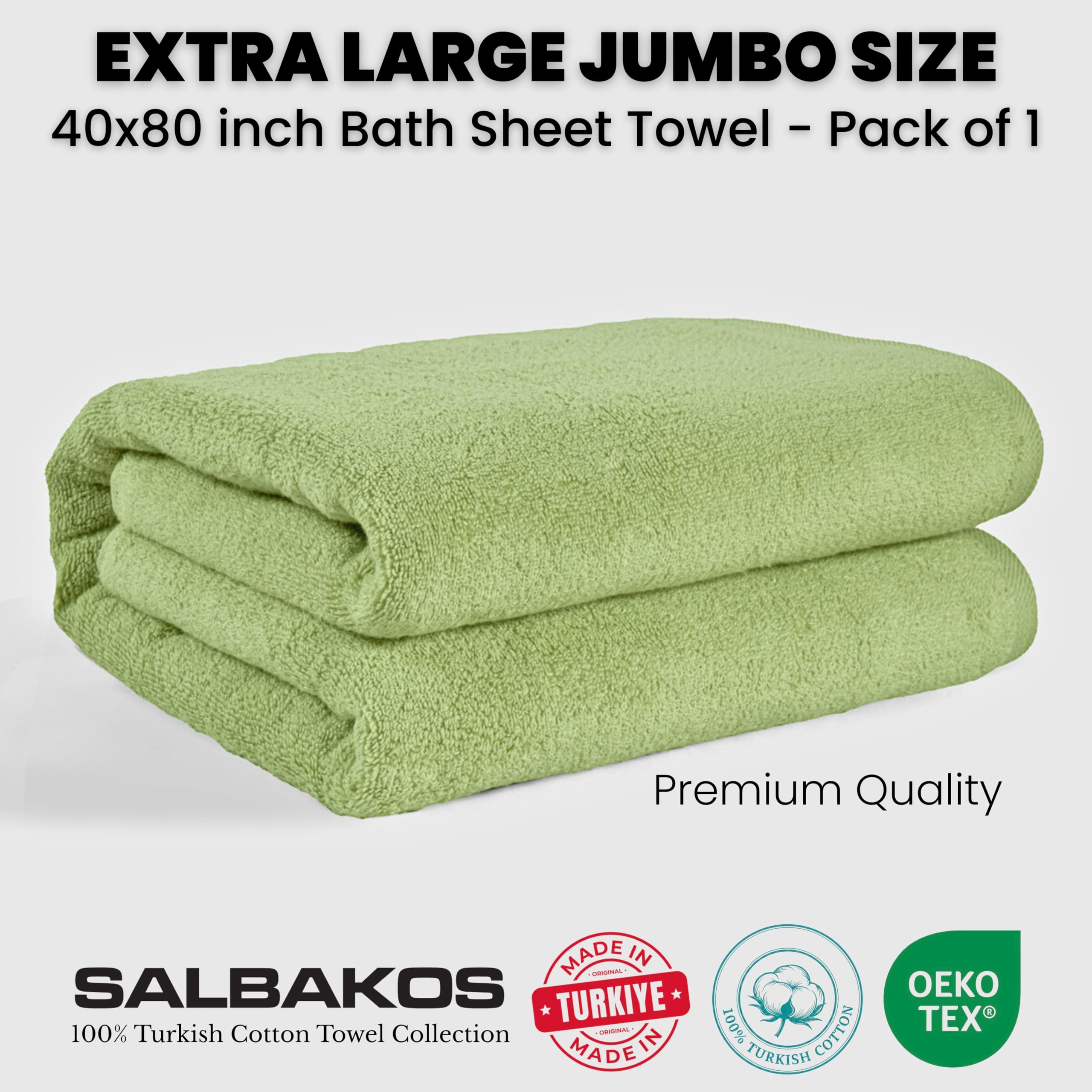 SALBAKOS Ökologisches Badetuch aus türkischer Baumwolle für Luxushotel und Wellnessbereich 12 Stück 40" x 80" Badetuch Grün | Extra großes Jumbo-Bad- und Strandtuch, superweich, sehr saugfähig, dick, Premium-Hotelqualität, hergestellt in der Türkei