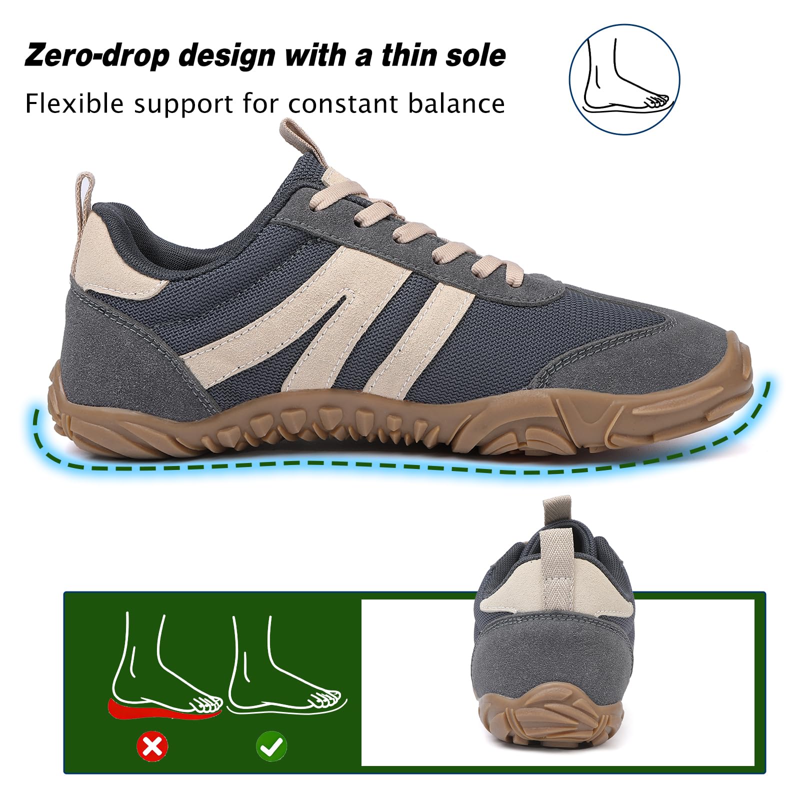 AONETIGER Zapatillas Barefoot Hombre Mujer Ligeras Zapatos Minimalista con Horma Ancha Transpirables Deporte Calzado Descalzo Exterior Interio Gr.36-47 EU - 5