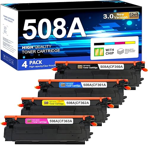 Cartuchos de tóner 508A, paquete de 4 tóner remanufacturado (con chip), repuesto para HP 508A funciona con Color Enterprise M552dn M553dh MFP M577dn