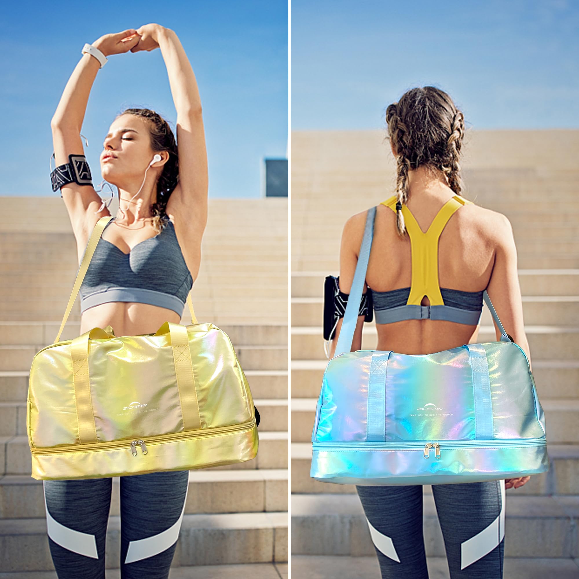 ZIOSINM Borsone da Viaggio Donna con Scomparto per Scarpe, 40L Borsone Palestra Donna Impermeabile Elegante con Scomparto Umido, Borsa da Viaggio, Borsa Parto Ospedale Mamma (Bianco)