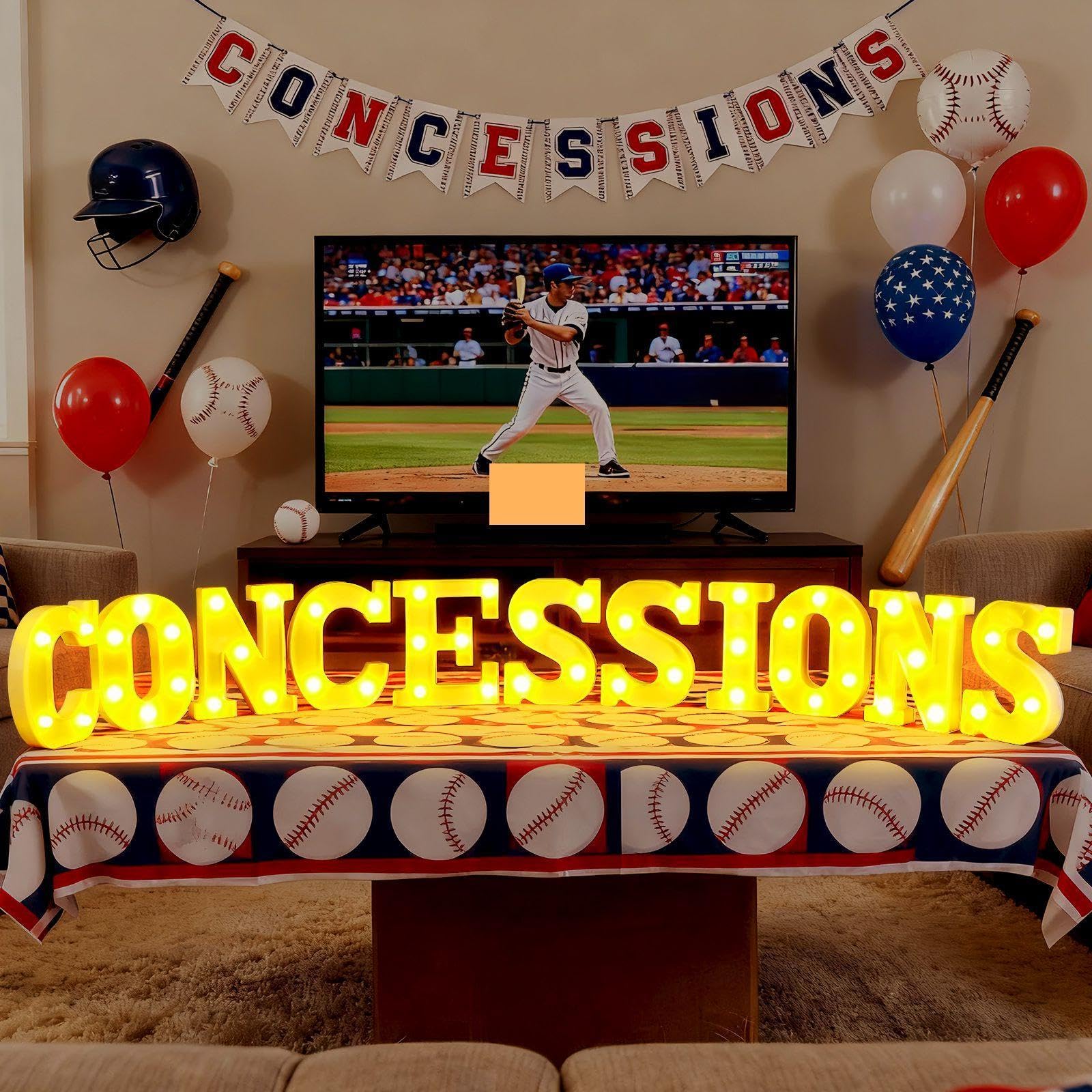 Aurelema 11 Pcs Concessions Baseball Decorations LED Letter Lights Sign