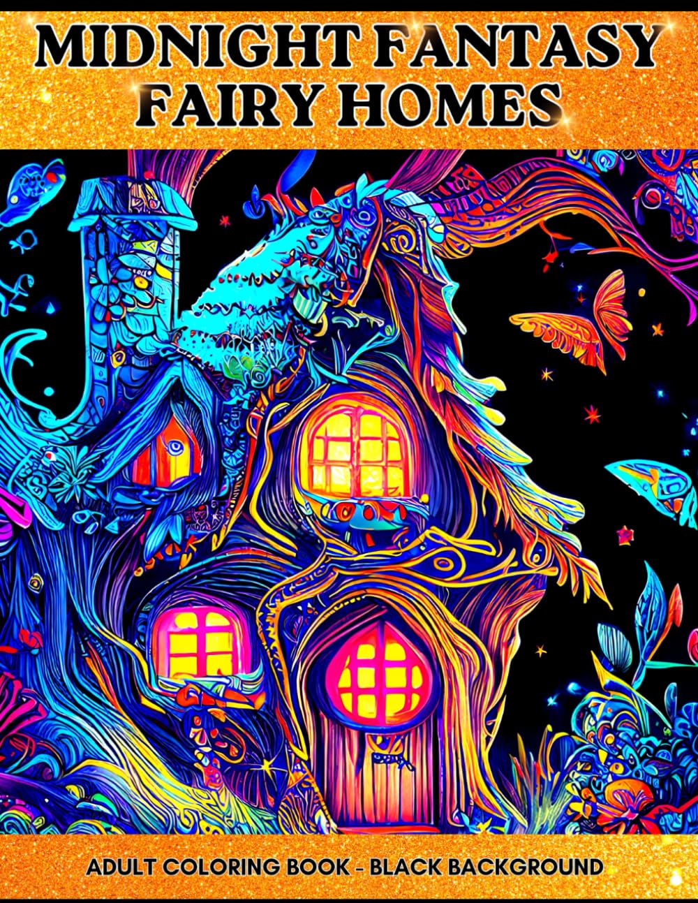 Midnight Fantasy Fairy Homes | Adult Coloring Book: 60 Black Background Pages of Whimsical Fairy Houses | Colouring Books for Adults, Women, Men | Stress Relief Gift