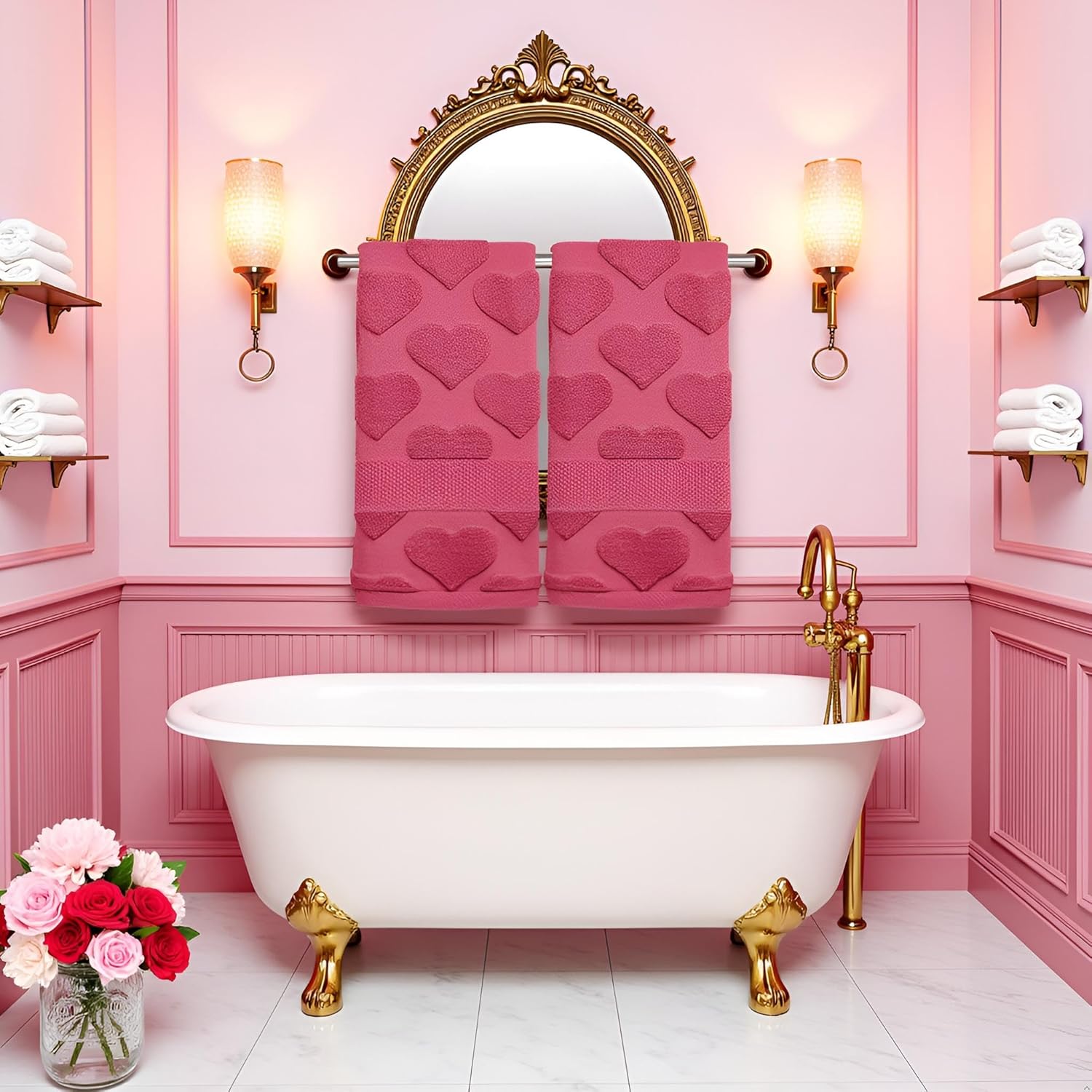 2 Pcs 3D Heart Valentines Day Hand Towels for Bathroom 100% Cotton Rose Jacquard Decorative Bath Towels Holiday Kitchen Dish Towels Valentines Bathroom Decor Gift 13.7 x 29.5 Inch (Rose red) - Image 7