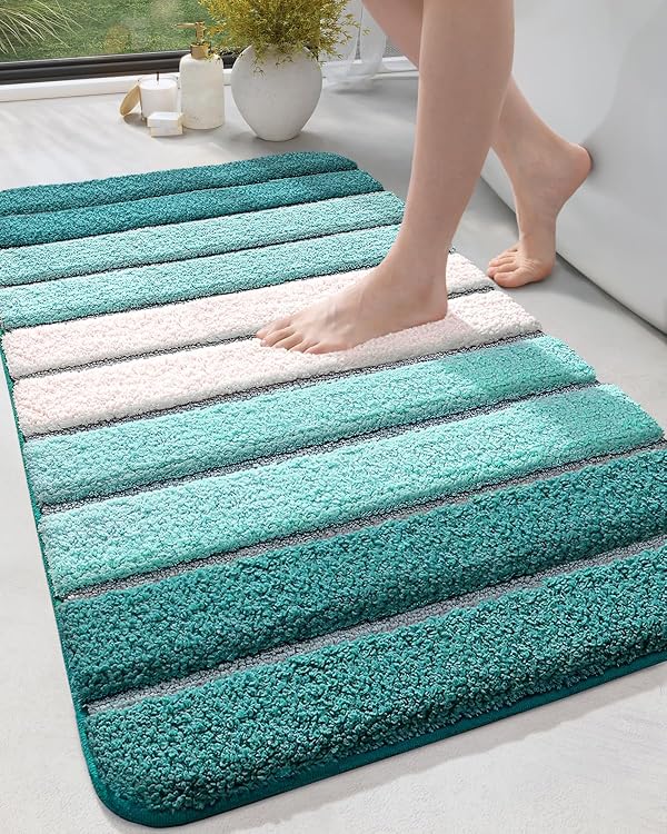 DEXI Bath Mats for Bathroom, 24x43 Absorbent Microfiber Bath Mat Quick Dry, Washable Bathroom Rugs with Non Slip Backing for Shower Floor, Turquoise by DEXI - Used condition - US$27.85