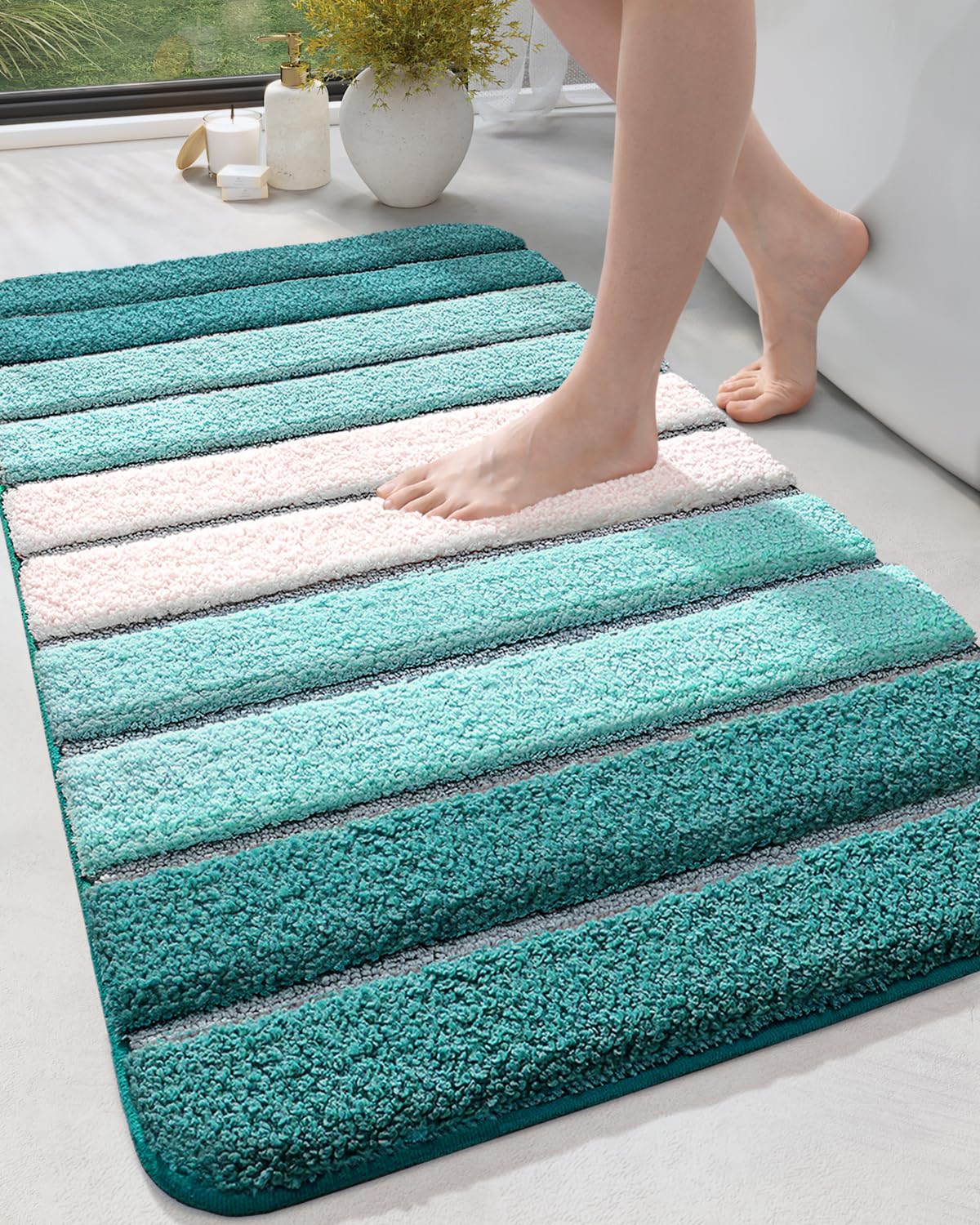 DEXI Bath Mats for Bathroom, 24x43 Absorbent Microfiber Bath Mat Quick Dry, Washable Bathroom Rugs with Non Slip Backing for Shower Floor, Turquoise