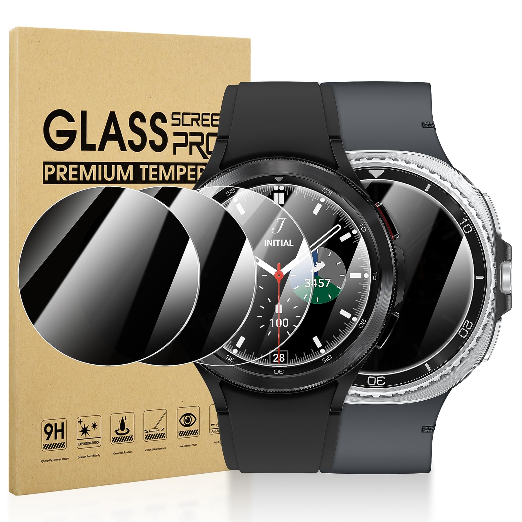 Suoman 2+2-Pack for Samsung Galaxy Watch 4 Classic 46mm Screen Protector, Privacy and High-Definition Combination, [Anti-Scratch] Ultra-Thin Tempered
