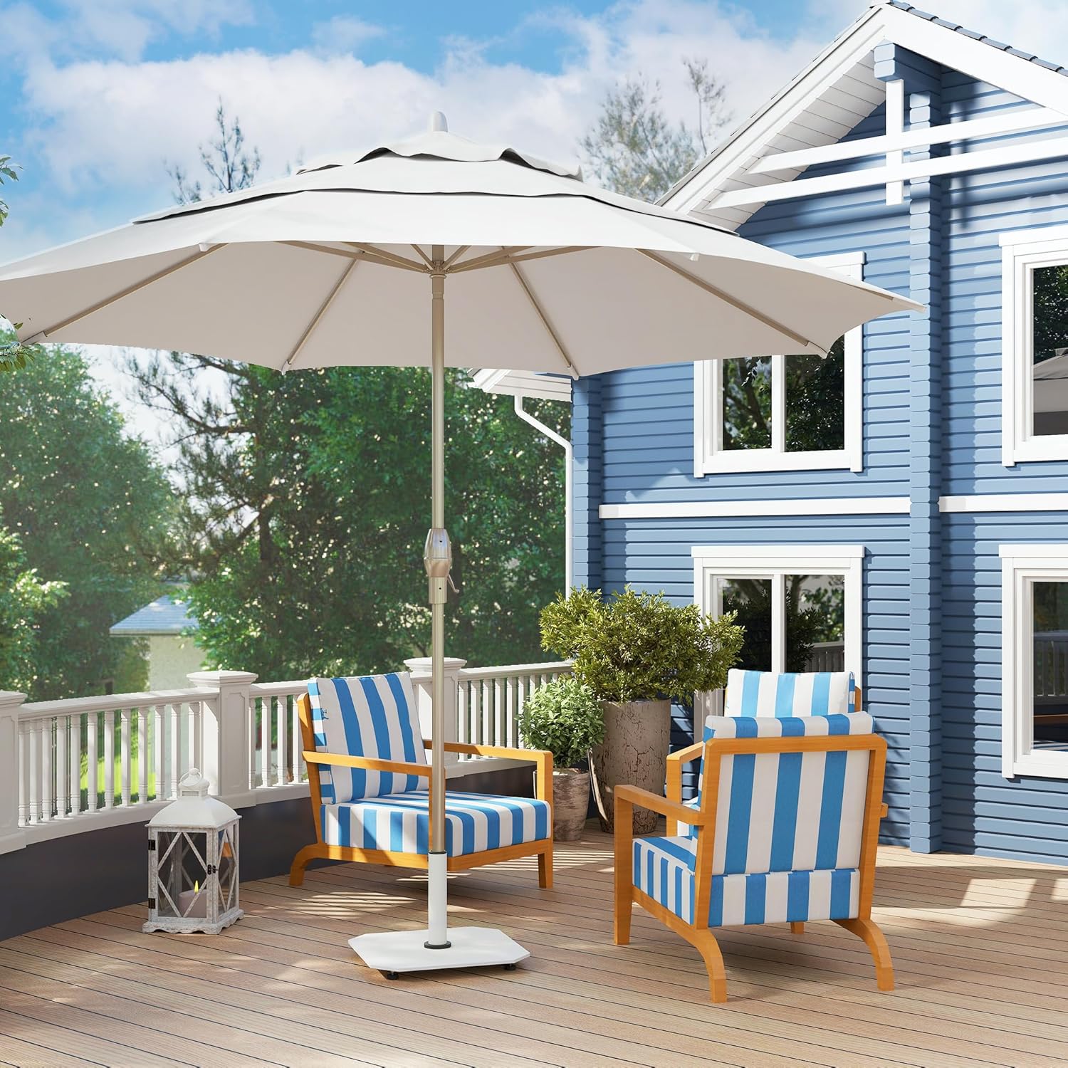 Outsunny Square Patio Umbrella Base, 41 lbs Metal Umbrella Stand Base with Adjustable Foot Pads, Heavy Duty Patio Umbrella Holder for 1.3"/1.5"/1.9" Umbrella Poles for Outdoor, Lawn, Poolside, White