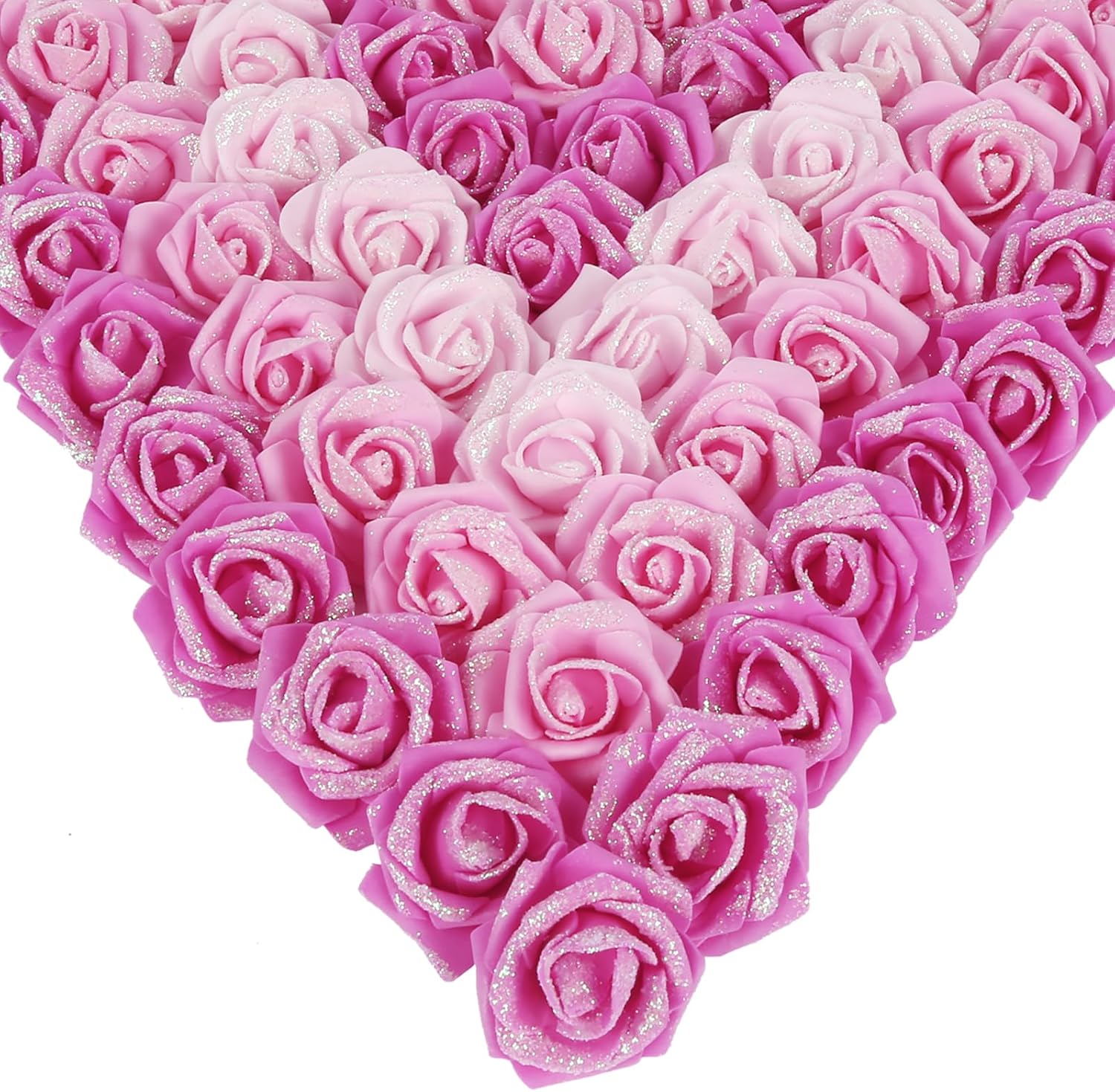 INSUNSIX Artificial Roses,200PCS Mixed Pink Foam Flowers 1.97in Artificial Roses with Glitter for Craft DIY Wedding Party Home Decoration(Mixed Pink Colors with Glitter)