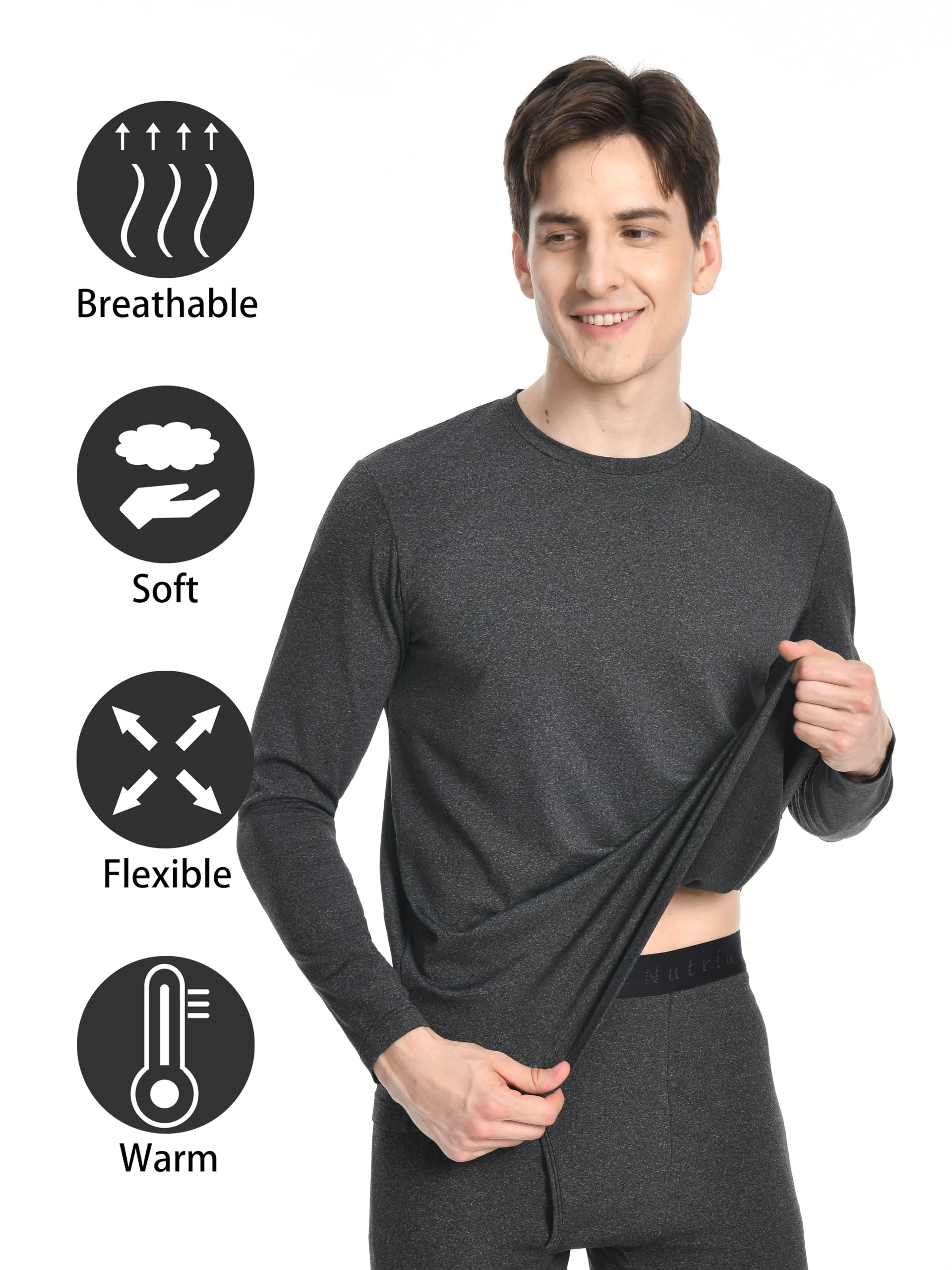 Nutria Maglia Termica Uomo Manica Lunga Pacco da 2, Maglie Termiche con Interno in Pile Girocollo, Biancheria Intima Termica Camicie Foderate in Pile per l'inverno Leggera Sci Corsa Ciclismo U07A