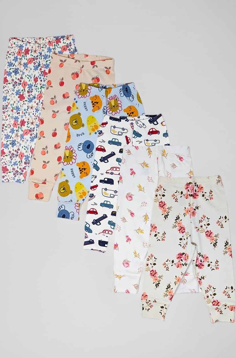Baby Boy's & Baby Girl's Pajama Bottom (Pack of 6) - Mix Print | Suitable for Light Winters