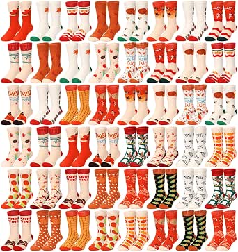 6 Pairs Fall Socks for Women Thanksgiving Socks Novelty Holiday Socks Fuzzy Pumpkin Autumn Christmas Black Turkey Maple Leaves