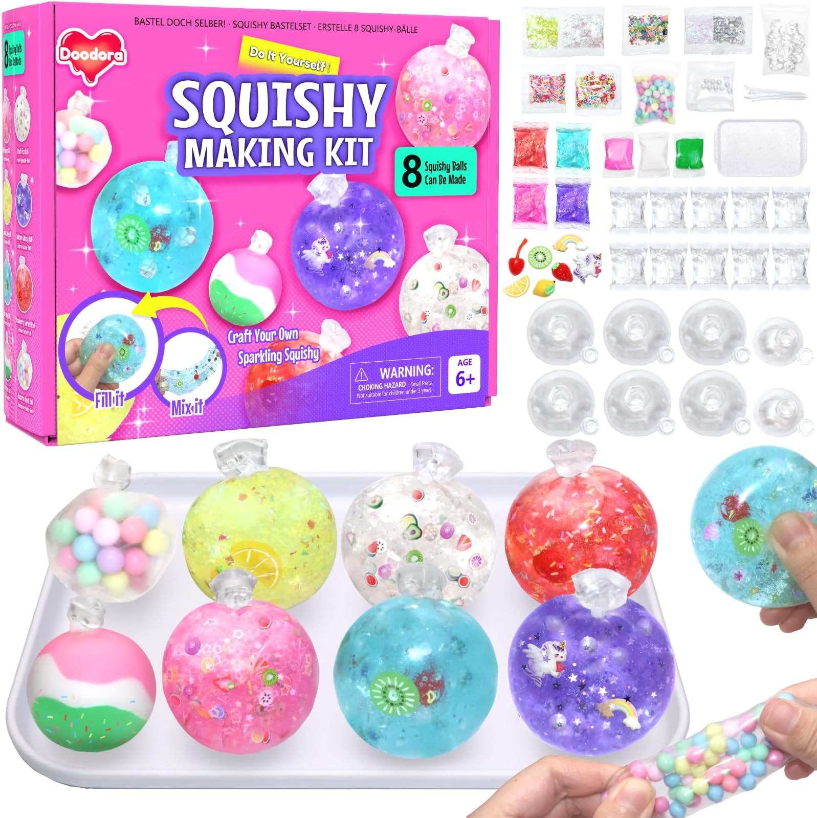 Squishy Balls Making Kit for Kids & Adults - DIY Your Own Sparkling Stress Balls with Accessories - Make Your Own Squishy Set - Fun Squishy Maker Craft Birthday Gift for Ages 6+