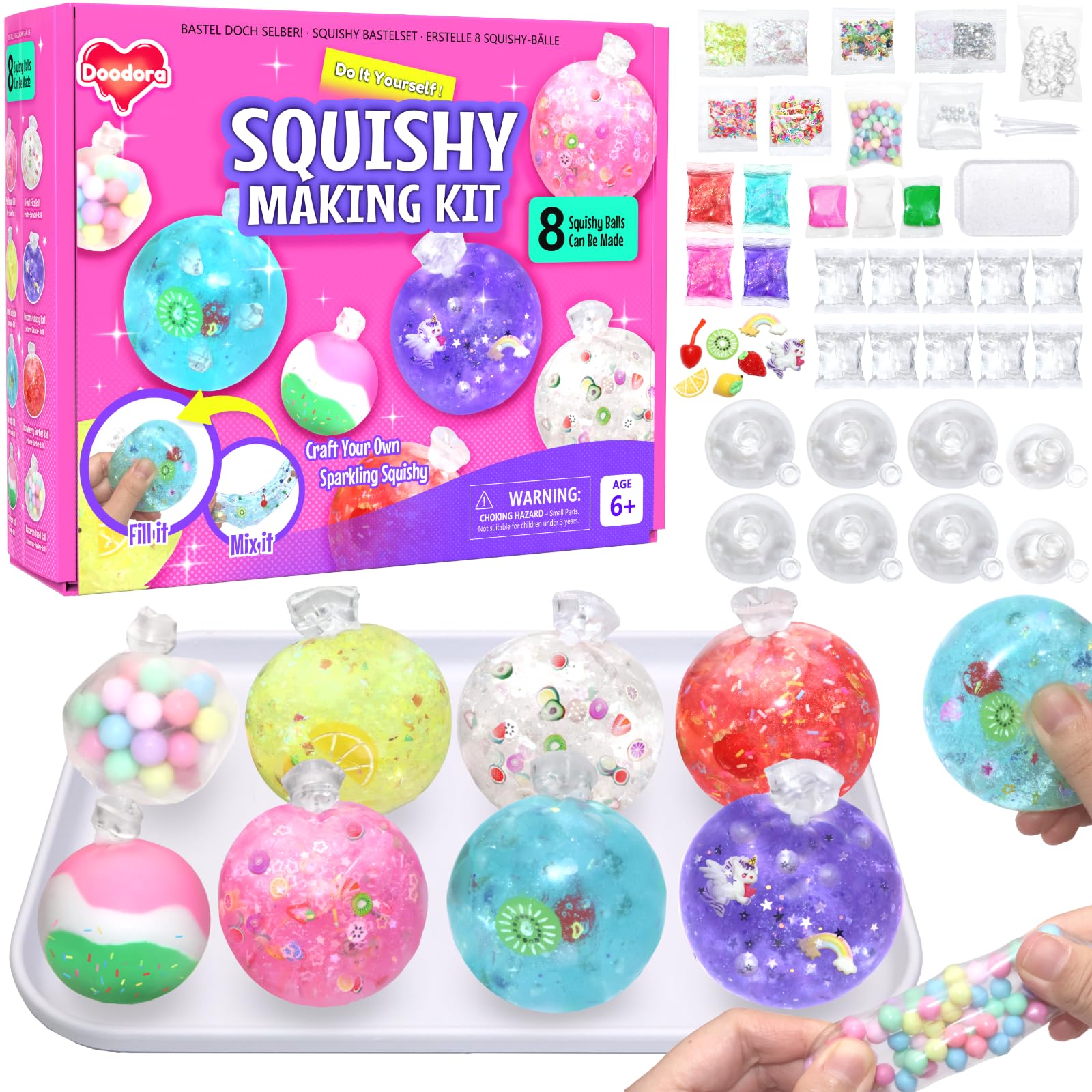 Squishy zestaw do majsterkowania dla dzieci i dorosłych – DIY własne błyszczące piłki antystresowe z akcesoriami – zabawny prezent urodzinowy dla dzieci od 6 lat