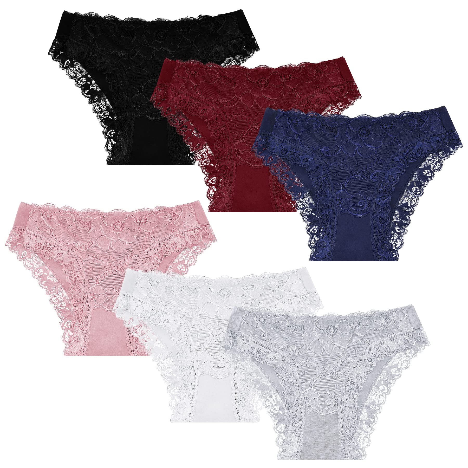 POWER FLOWER6-Pack Ladies Cotton Knickers – Lace Briefs, Comfortable Bikini Panties, Breathable and Stylish Everyday Underwear