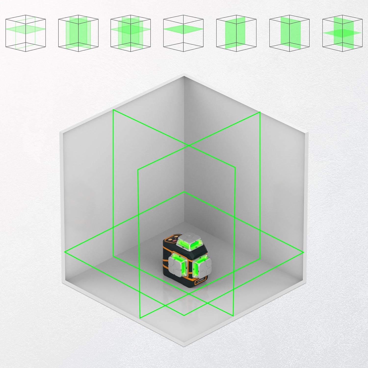 CIGMAN Laser Level CM-801 Laser Level Self Leveling 3x360°3D Green Cross Line for Decoration and Picture Hanging with Two Rechargeable Batteries, Remote Controller and Magnetic L-Shaped Bracket