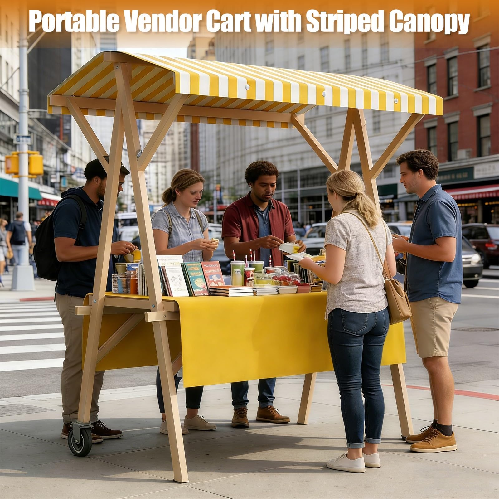 Carrito de mercado plegable con toldo, puesto de comida portátil al aire libre para vendedores ambulantes y eventos
