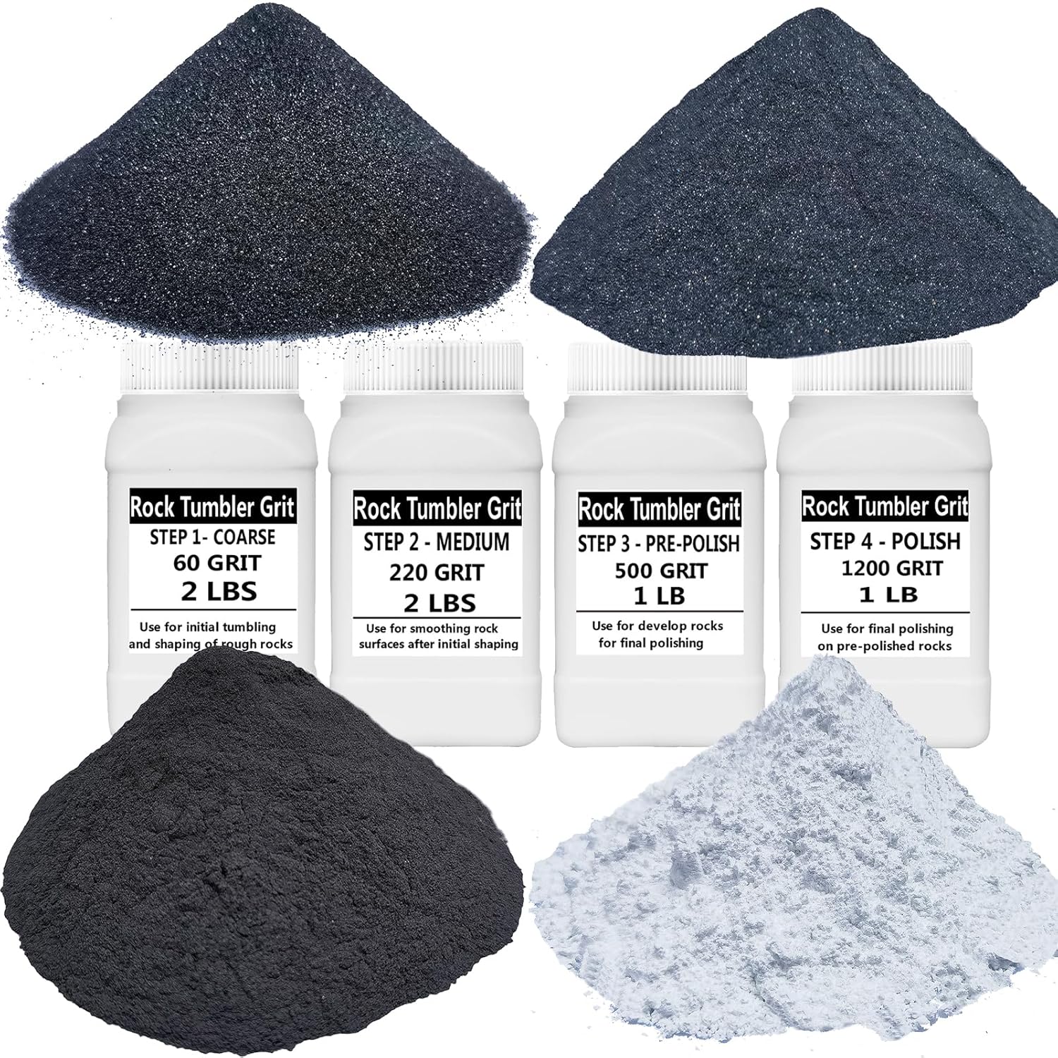 Total 6 LBS Weight Rock Tumbler Grit Set, 4 Step Tumbling