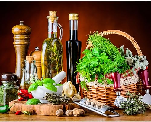 Miniatura 1 de Pintura de especias y hierbas, kit de pintura de cilantro y salvia por números, 16 x 20 pulgadas, lienzo de cocina para bricolaje, aceite vegetal,