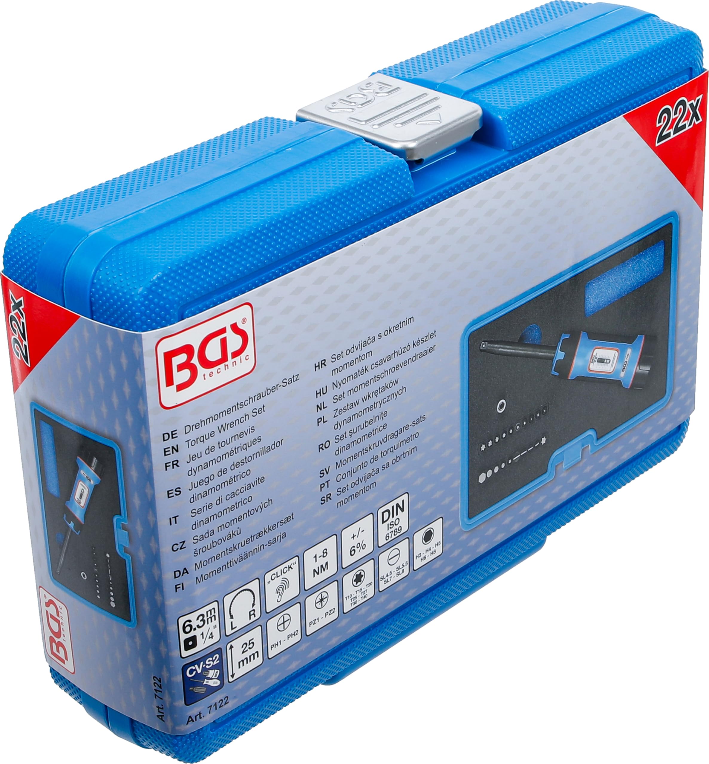 BGS 7122, set di cacciaviti dinamometrici, con set di punte, attacco quadrato esterno 6,3 mm (1/4"), 1-8 Nm, 22 pezzi
