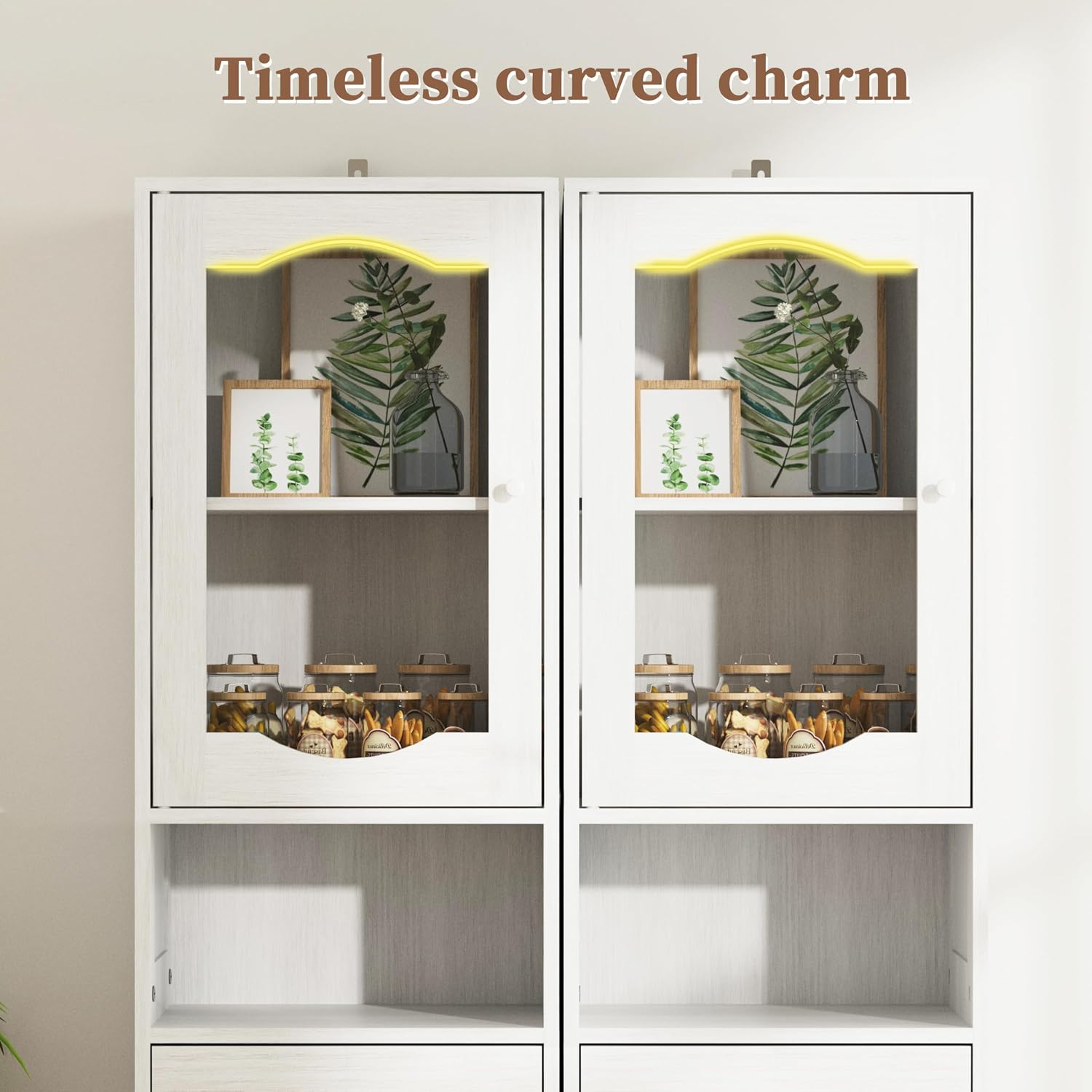 fineway 66.4" Tall Bathroom Storage Cabinet with Adjustable Shelves and Glass Doors, Anti-Tipping Bathroom Organizers and Storage, Linen Cabinet for Bathroom, Kitchen, Living Room, Cloud White