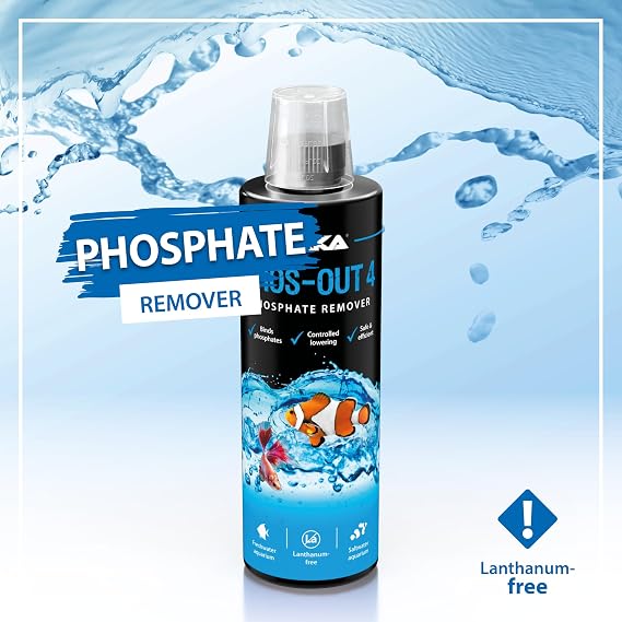 Phosphate Remover Aquarium 236 ml - Phos-Out 4 Lowers PO4 Fast | liquid phosphate remover, lanthanum-free, lowers phosphate fast, against algae, stable water values, freshwater, saltwater