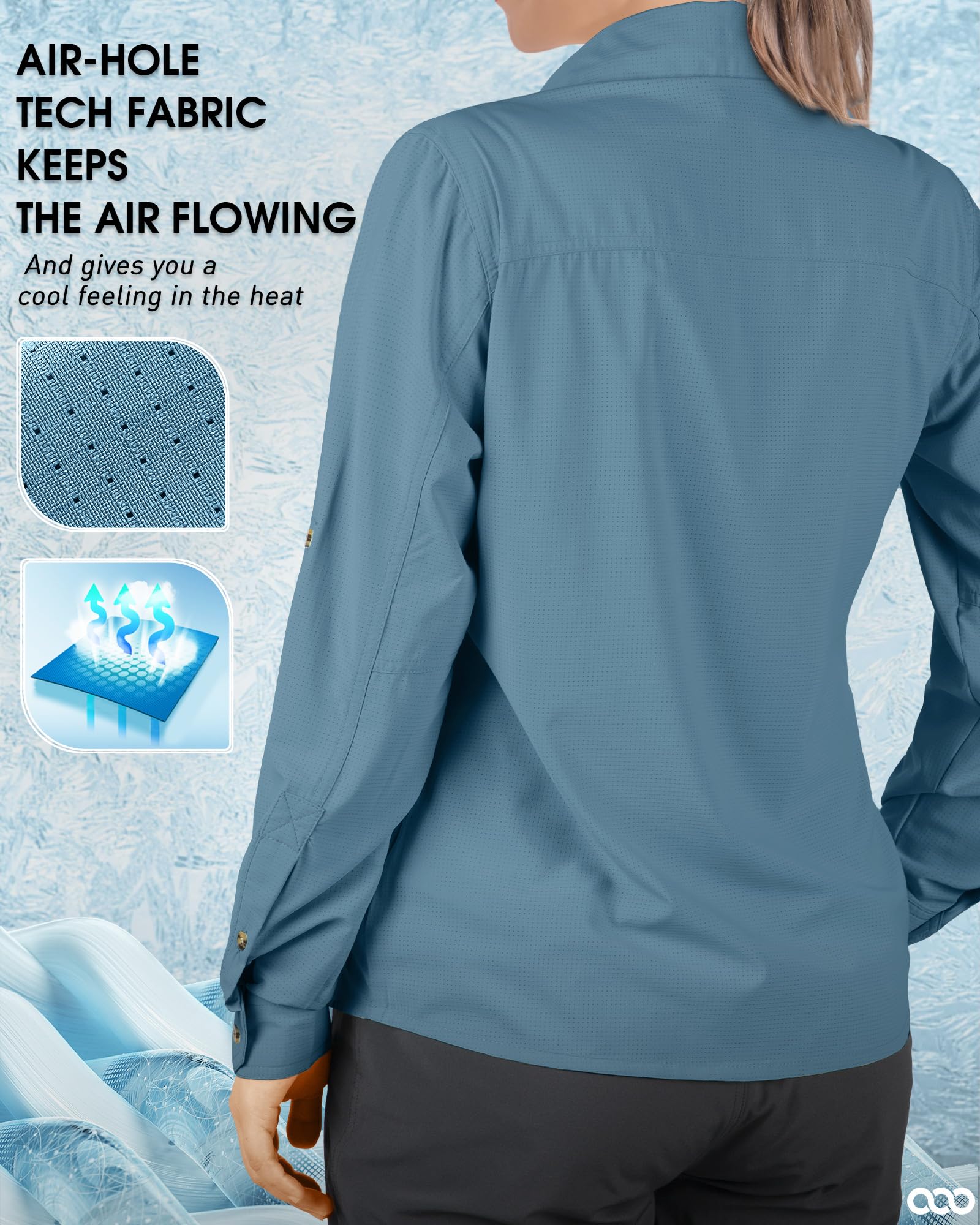 33,000ft Chemise pour femme - Protection UV UPF50+ - Séchage rapide - Manches longues - Pour la pêche, le safari, les voyages, le golf