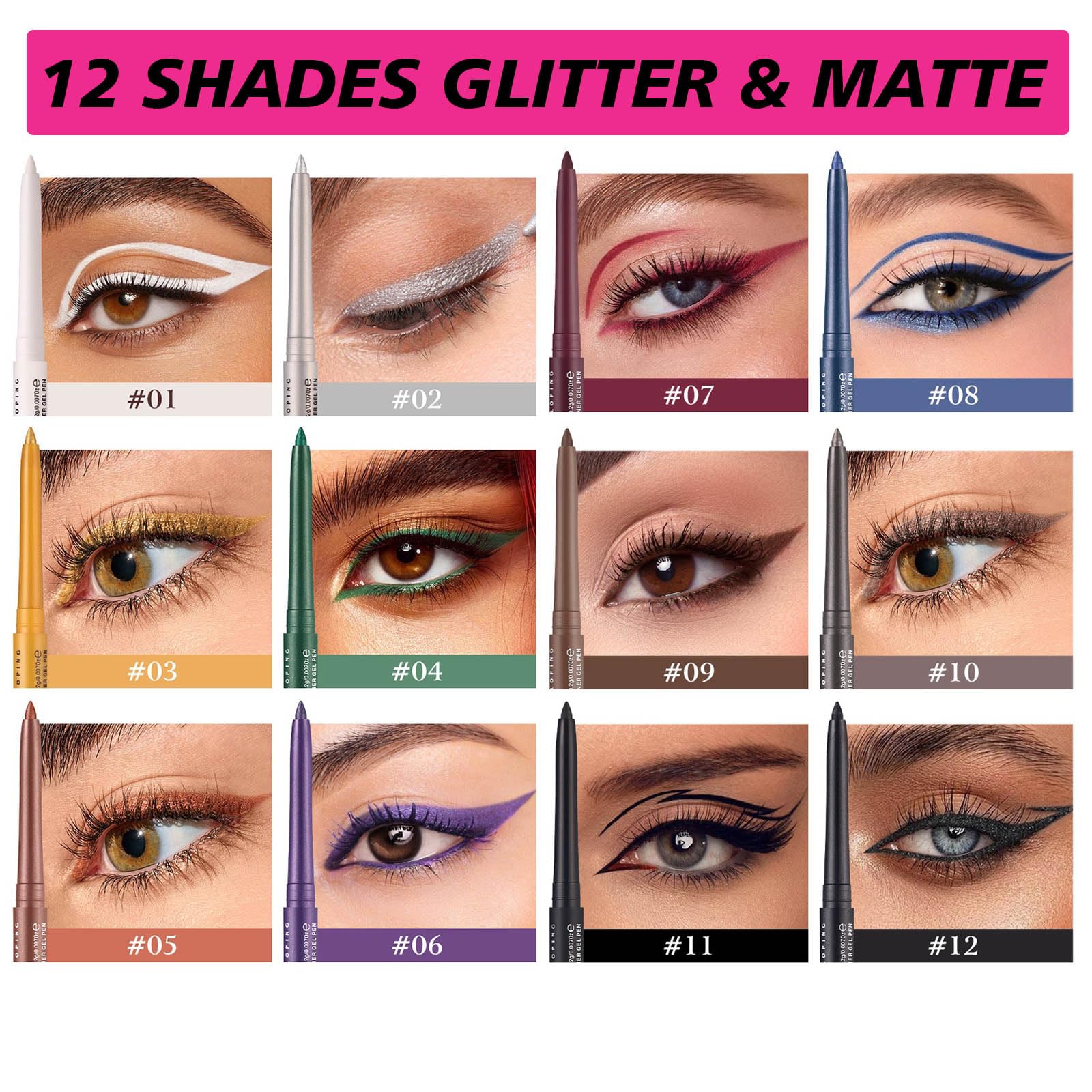 Wasserdichtes, wischfestes Creme-Eyeliner-Set, schnelltrocknend, glatter Gleiter, 12 vielseitige Farbtöne erhältlich, Anfänger-zugelassen, langlebig, sicher für empfindliche Augen und alle
