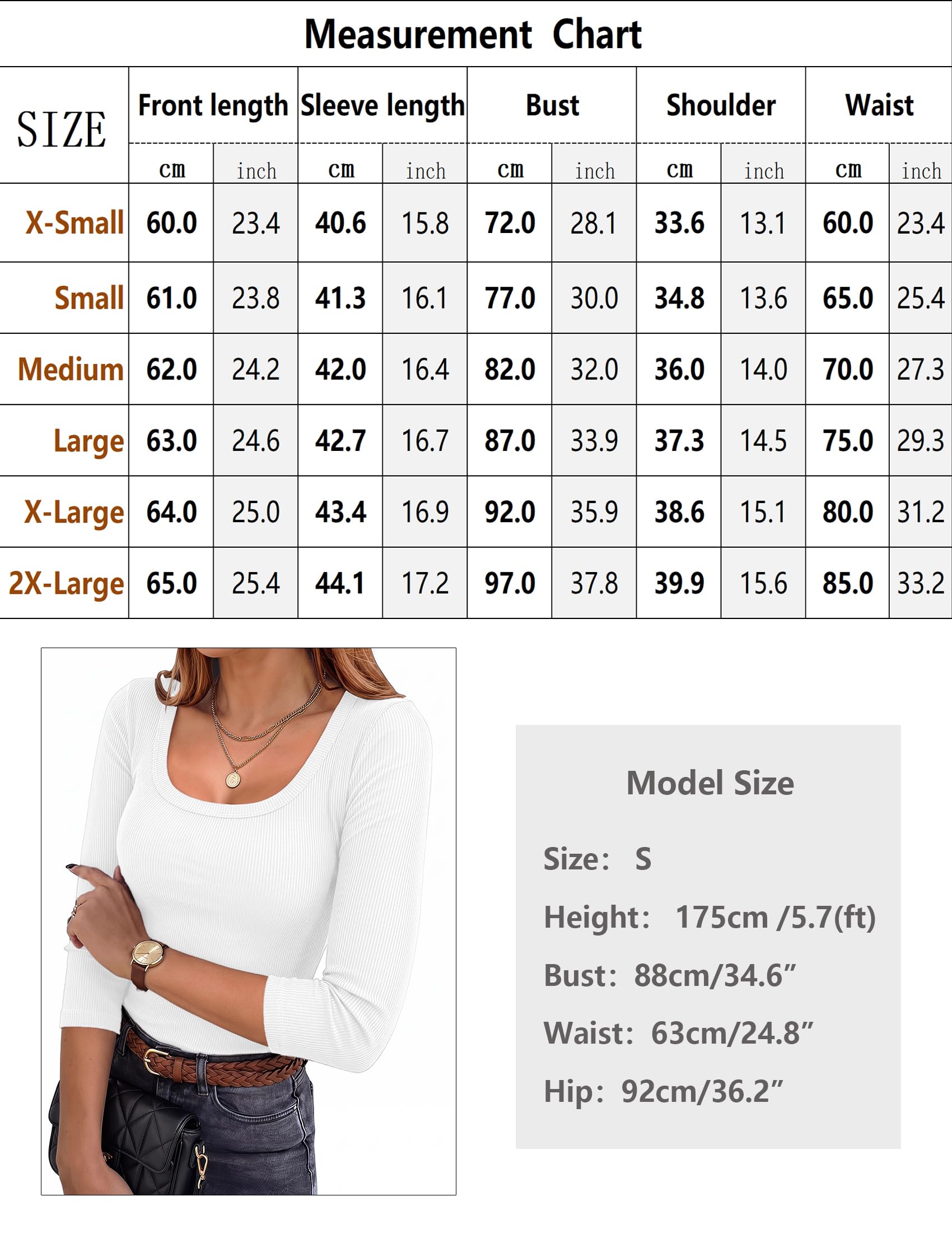Aottori T Shirt Femme Col Carré Manche 3/4 Côtelé Ajusté Uni Chic | Souple extensible, Printemps été, Décontracté quotidien, Silhouette féminine, Bureau et sortie