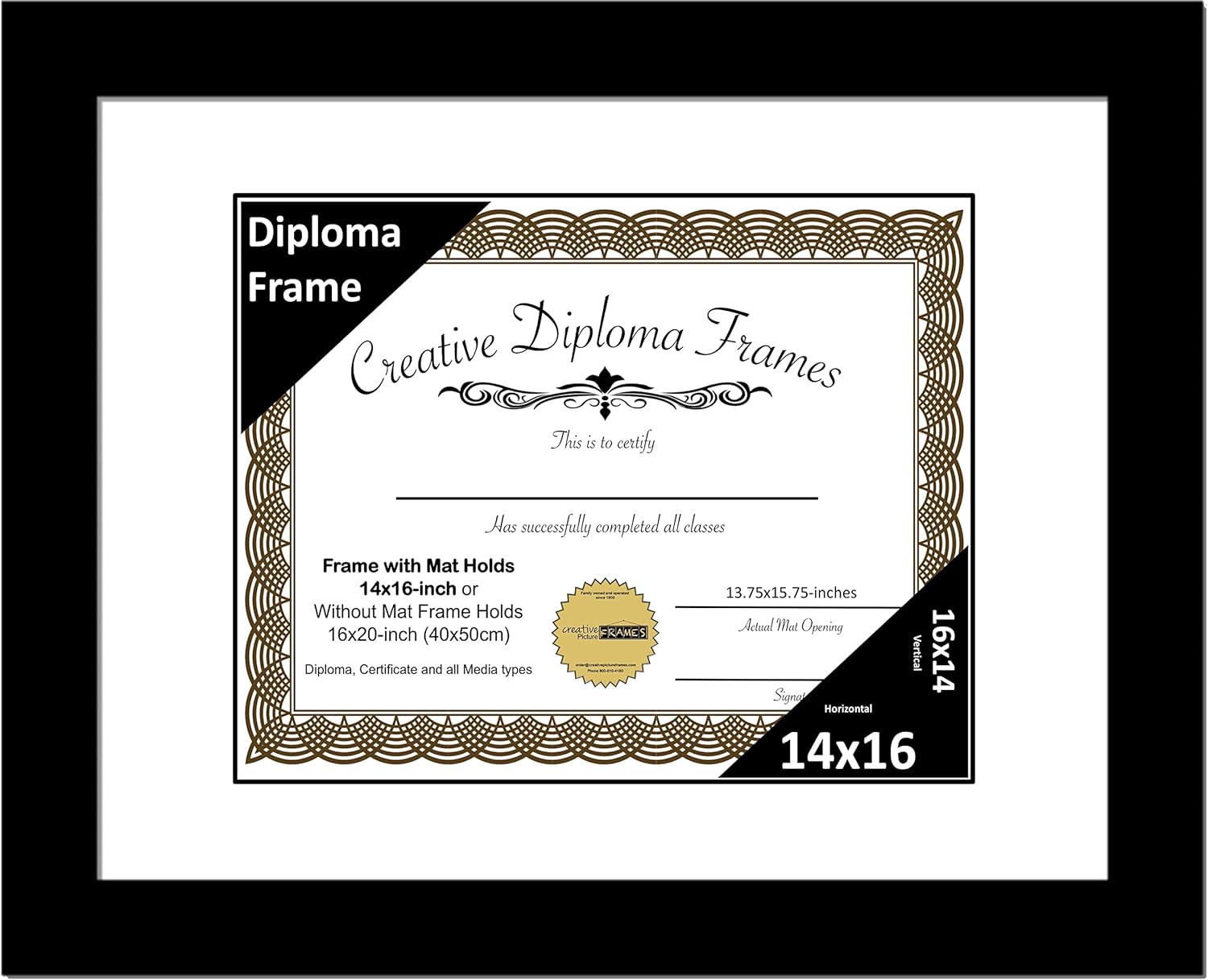 Creative Picture Frames 14x16 Classic Black Diploma Frame