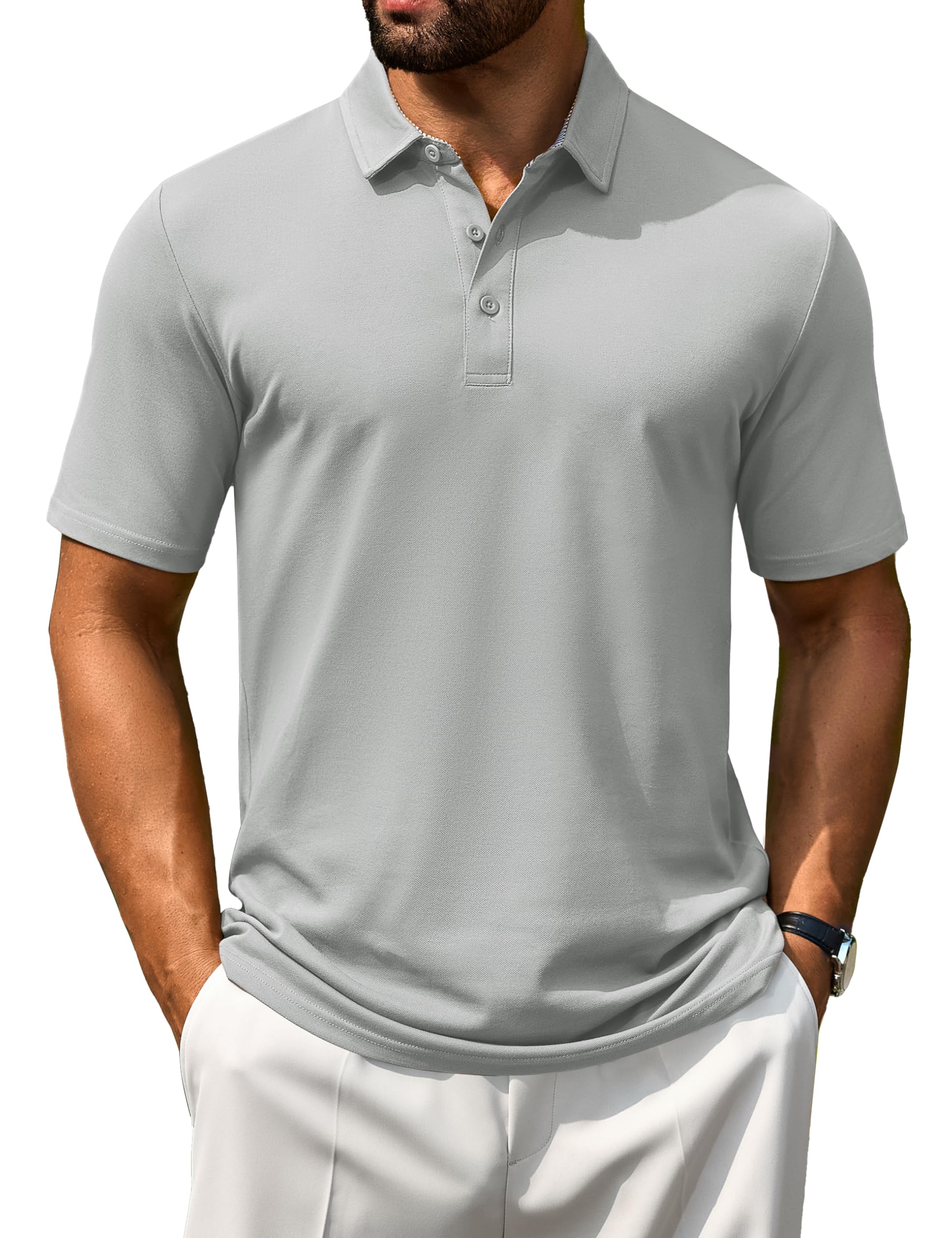 Cotrasen Men's Polo Shirts Short Sleeve Cotton Pique 3 Buttons Golf Shirts Classic Fit Casual Performance T-Shirt