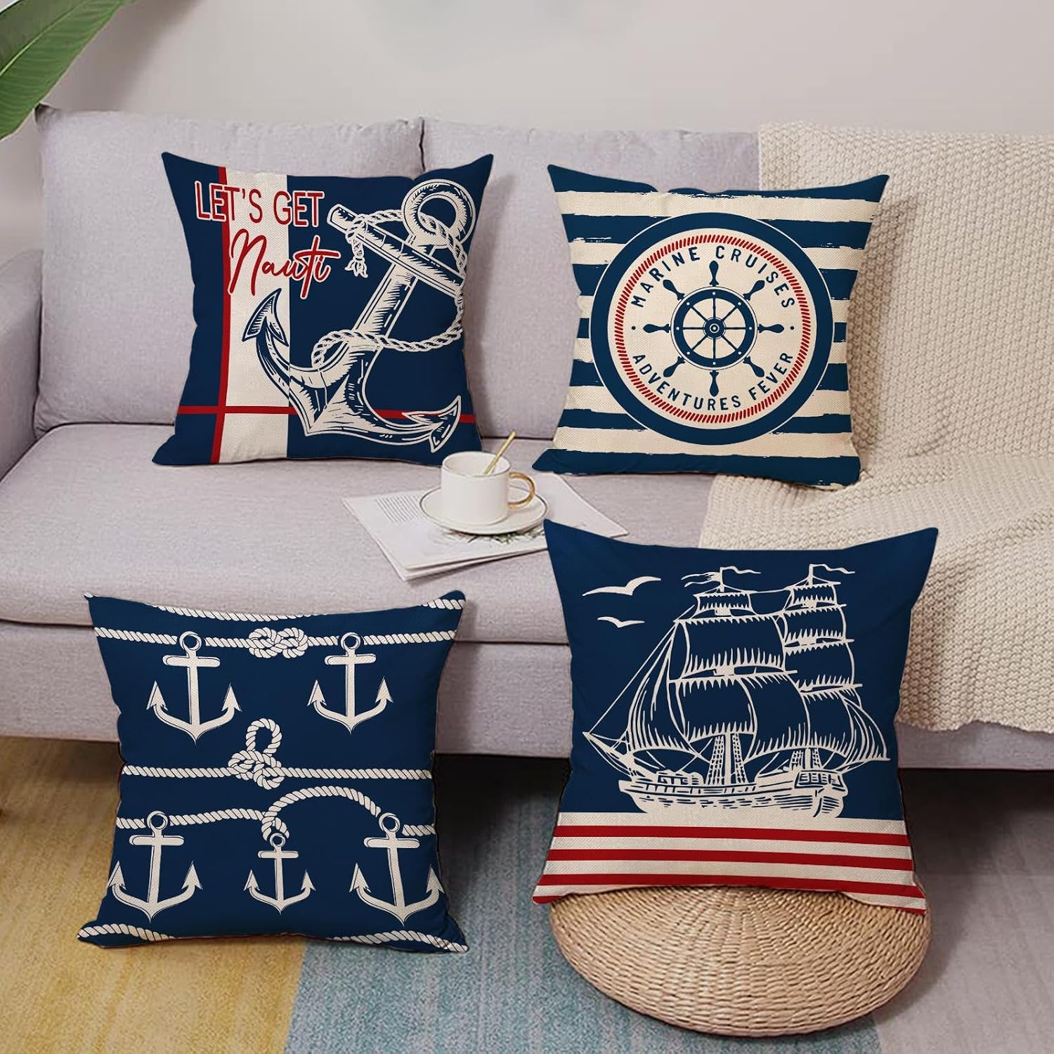 Nautical Anchor Decorative Throw Pillow Covers 18 x 18 Set of 4 image 4