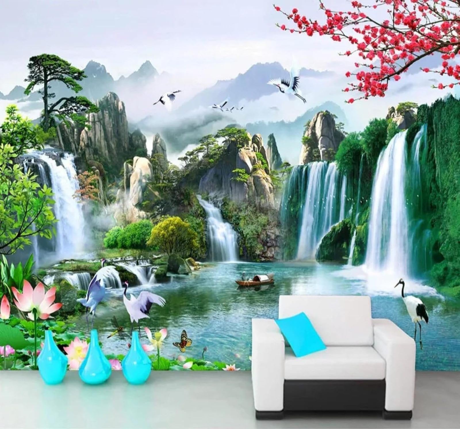 XLMING Beautiful Landscapes Flowers Waterfalls Fairyland 3D Wallpaper Luxury Home Dining Decor Paste Sofa Living Room The Wall for Bedroom Mural-250cm×170cm