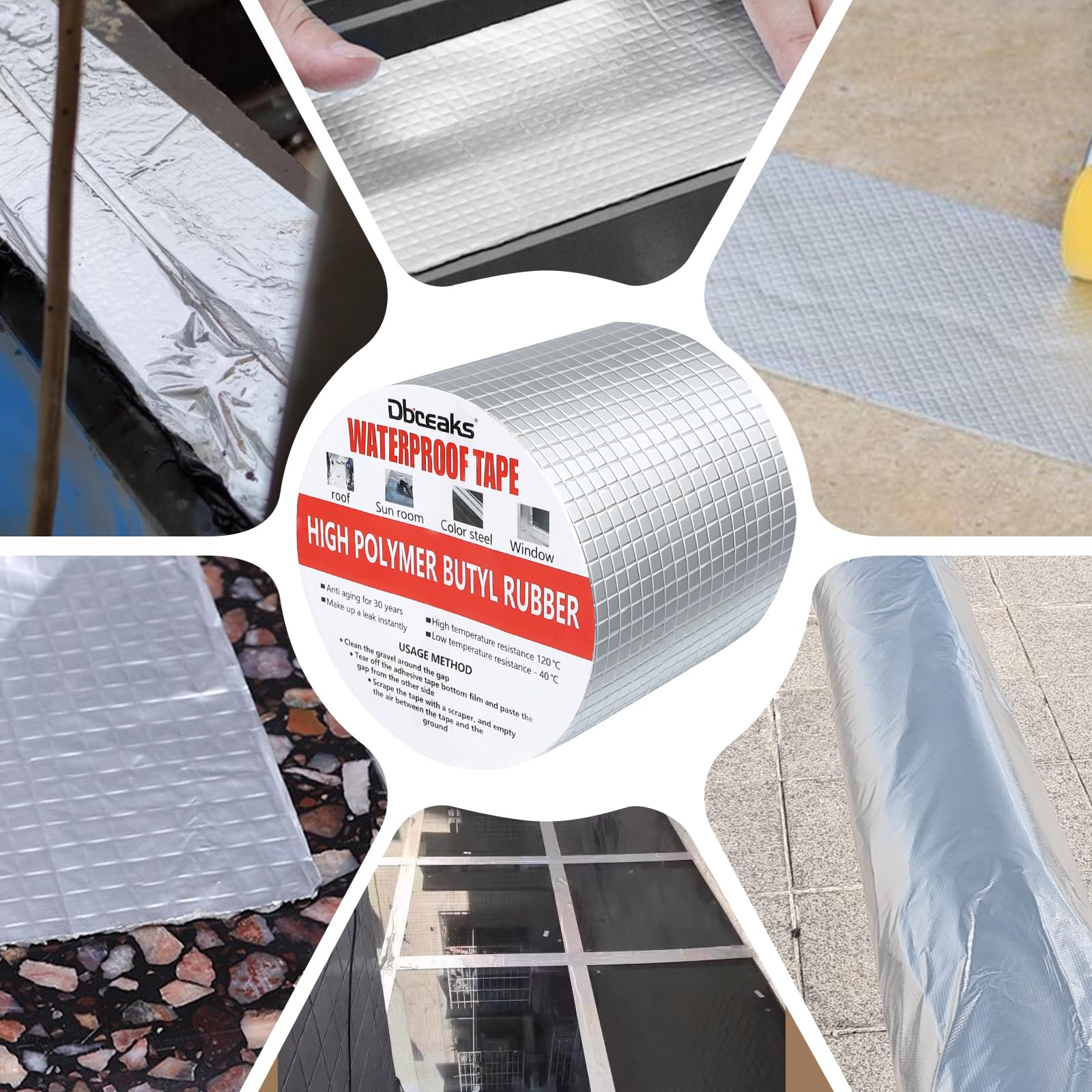 DBREAKS Nastro in alluminio butilico, 150 mm x 10 m x 1,5 mm, impermeabile, in alluminio, autoadesivo, nastro di riparazione, nastro in butile
