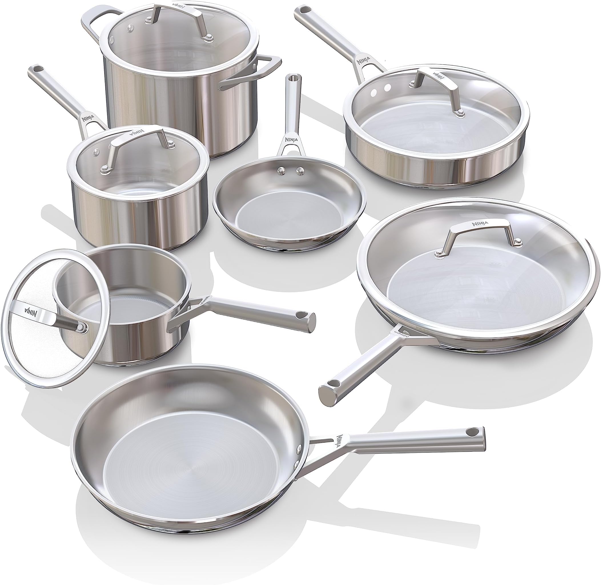 EverClad Stainless Steel Cookware 12 Piece Pots & Pans Set, All Stovetops & Induction, Oven Safe to 600°F, Tri-Ply Commercial-Grade, C99012
