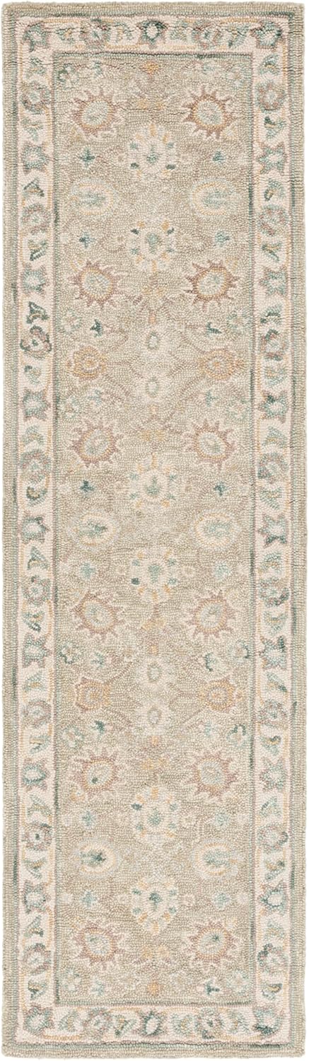 SAFAVIEH Blossom Collection 2'3" x 8' Sage / Ivory BLM702W Handmade Premium Wool Runner Rug