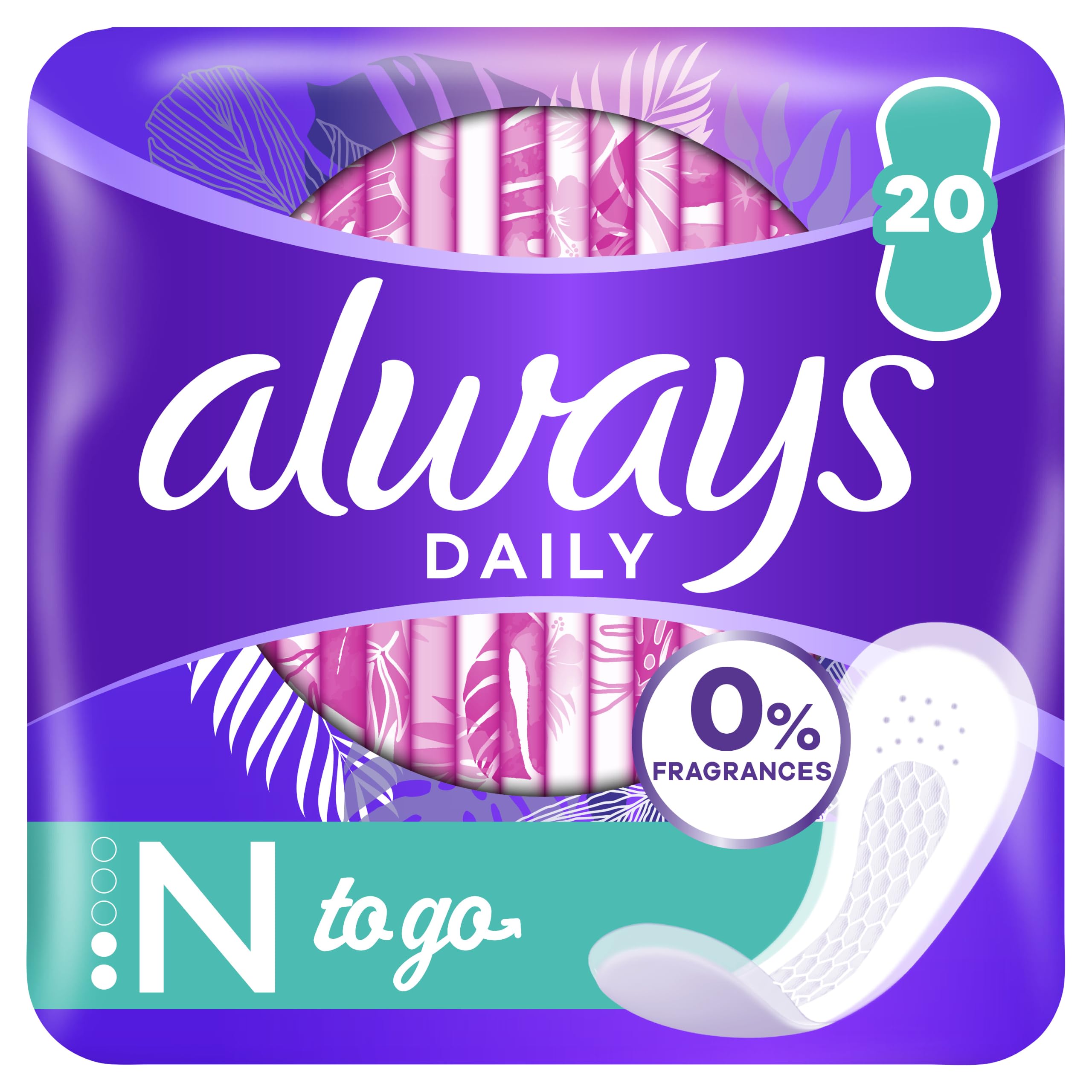 Always Daily Fresh Normal Panty Liners - 20 Units, 0% Fragrance and Dye, to Feel Nothing Other Than Freshness and Protection