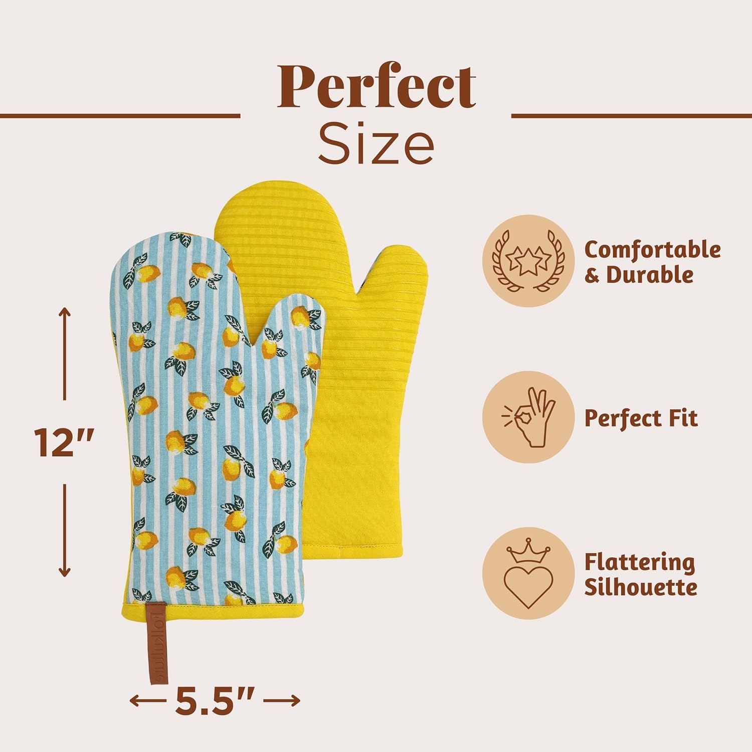 Folkulture Oven Mitts Heat Resistant 12"x 5.5" | Silicone Oven Mitts |100% Cotton Oven Mits/Glove Set | Cute Mitts, Kitchen Oven Mitt Set, Silicon Oven Gloves Heat Resistant | Kitchen Cooking Gloves