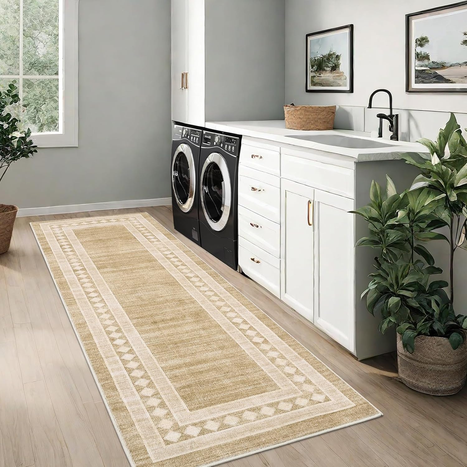 Washable Area Rugs for Living Room Modern Solid Bordered Soft Geometric Carpet - Picture 90 of 108