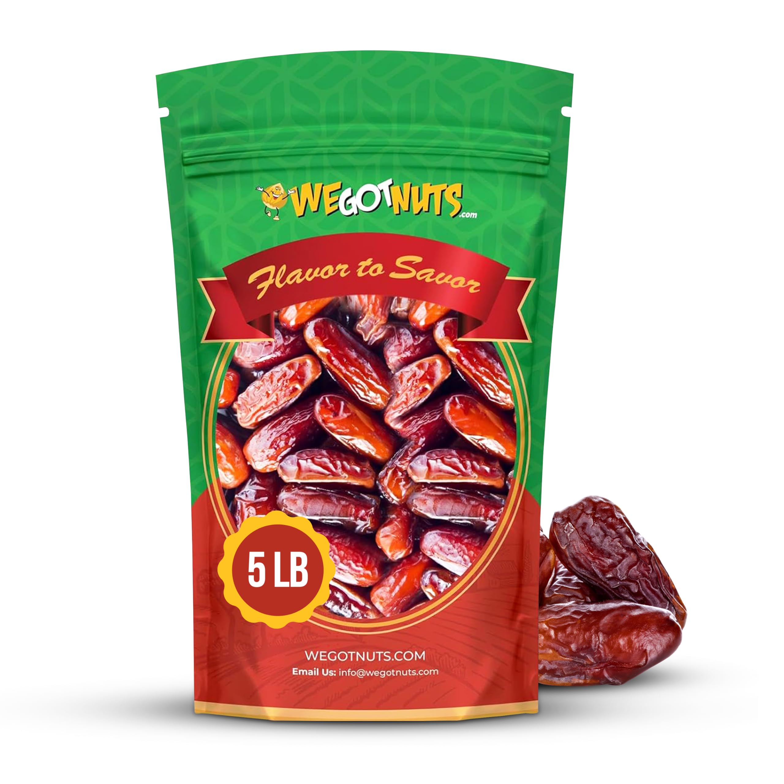 We Got Nuts 5 Pounds Of Dates Pitted (80oz) No Added Sugar, Non GMO, Kosher Certified,Healthy Snack for Kids & Adults