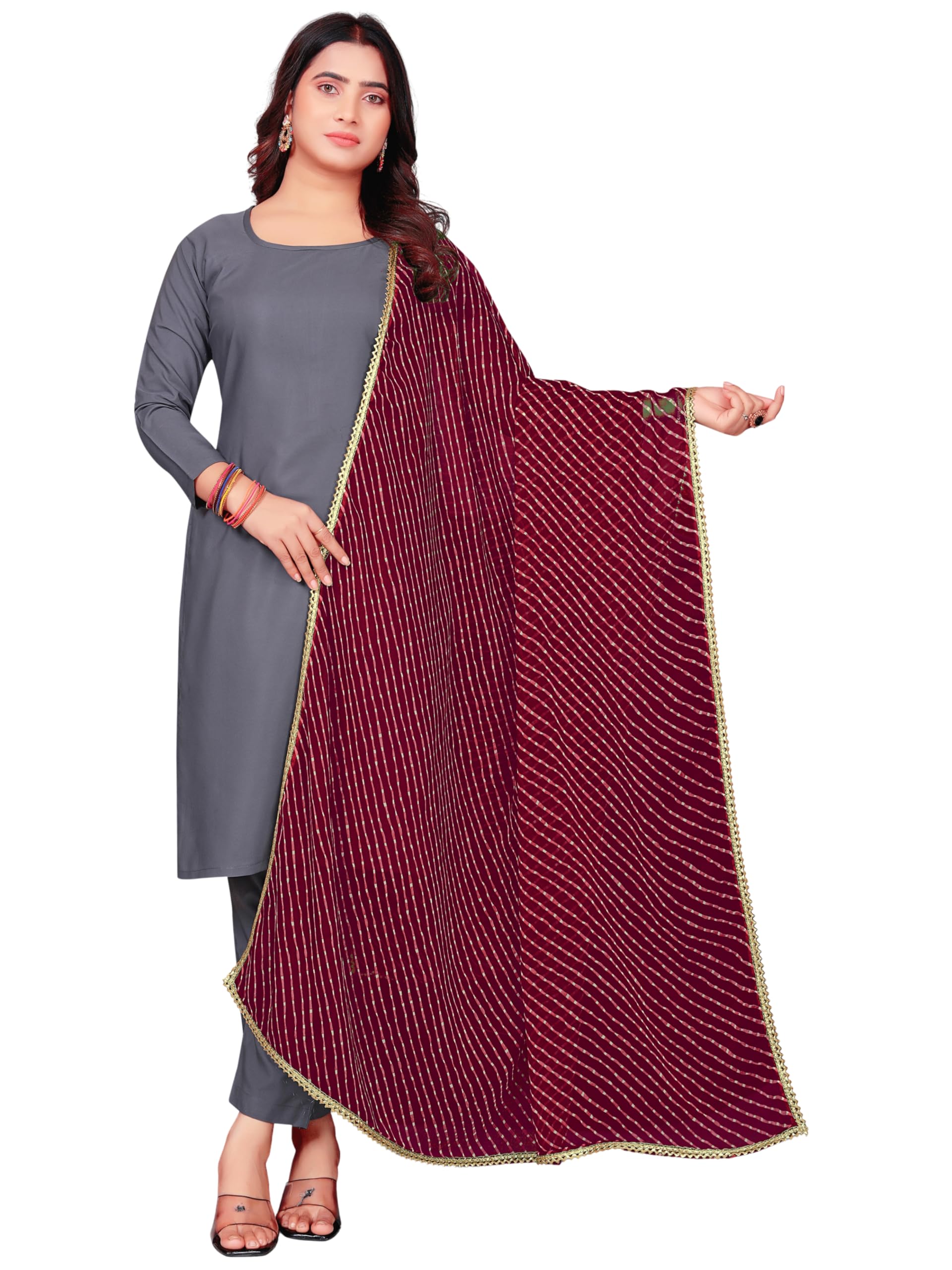 kemza Leheriya Print Georgette Dupatta with Lace Border-picture-21