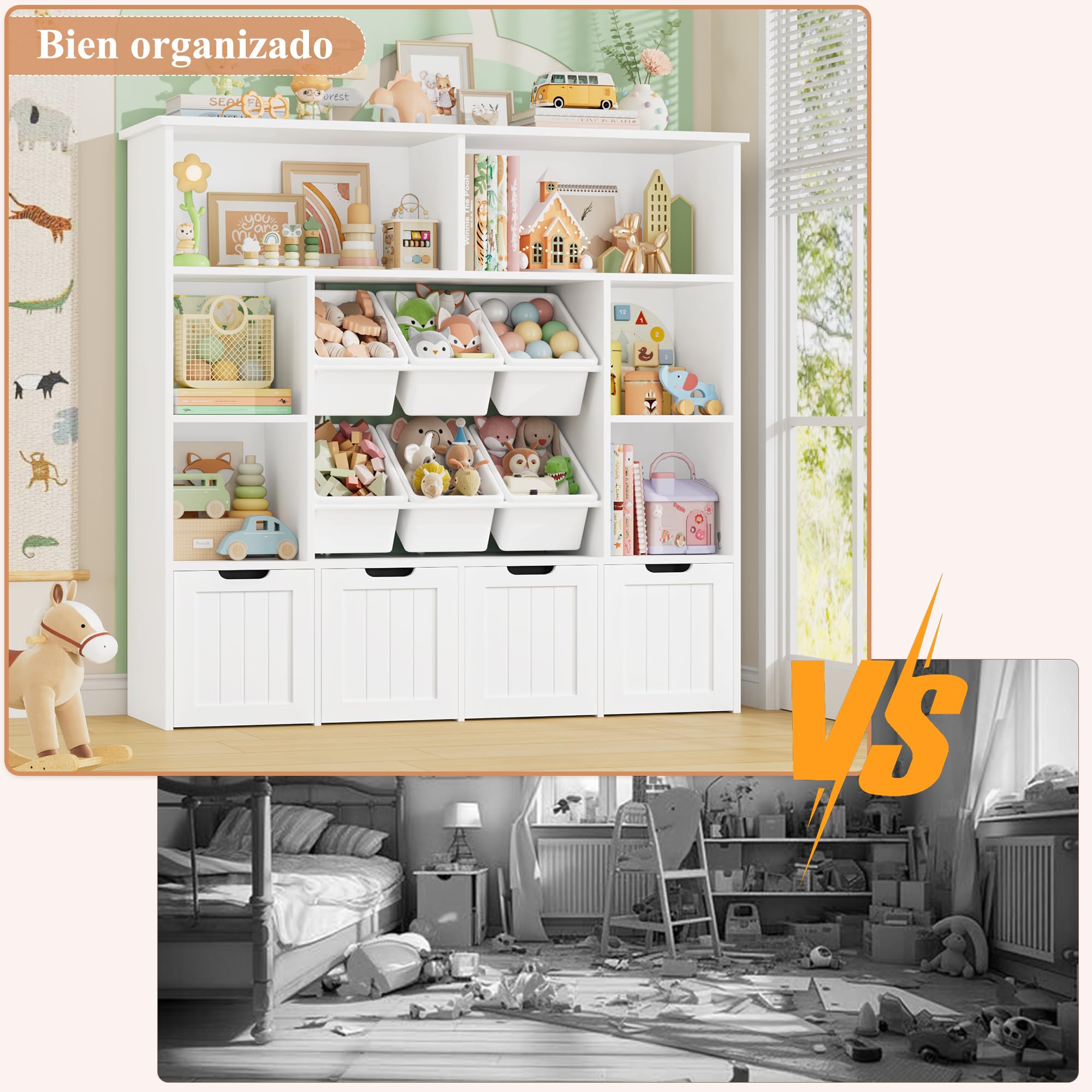 FOREHILL Mueble Infantil, 6 Cajones de Plástico Extraíbles 6 Compartimentos | Estantería Infantil, Mueble Juguetes Organizador 4 Cajones con Ruedas, para Habitación Infantil 125An.x33F.x121.5Al.cm